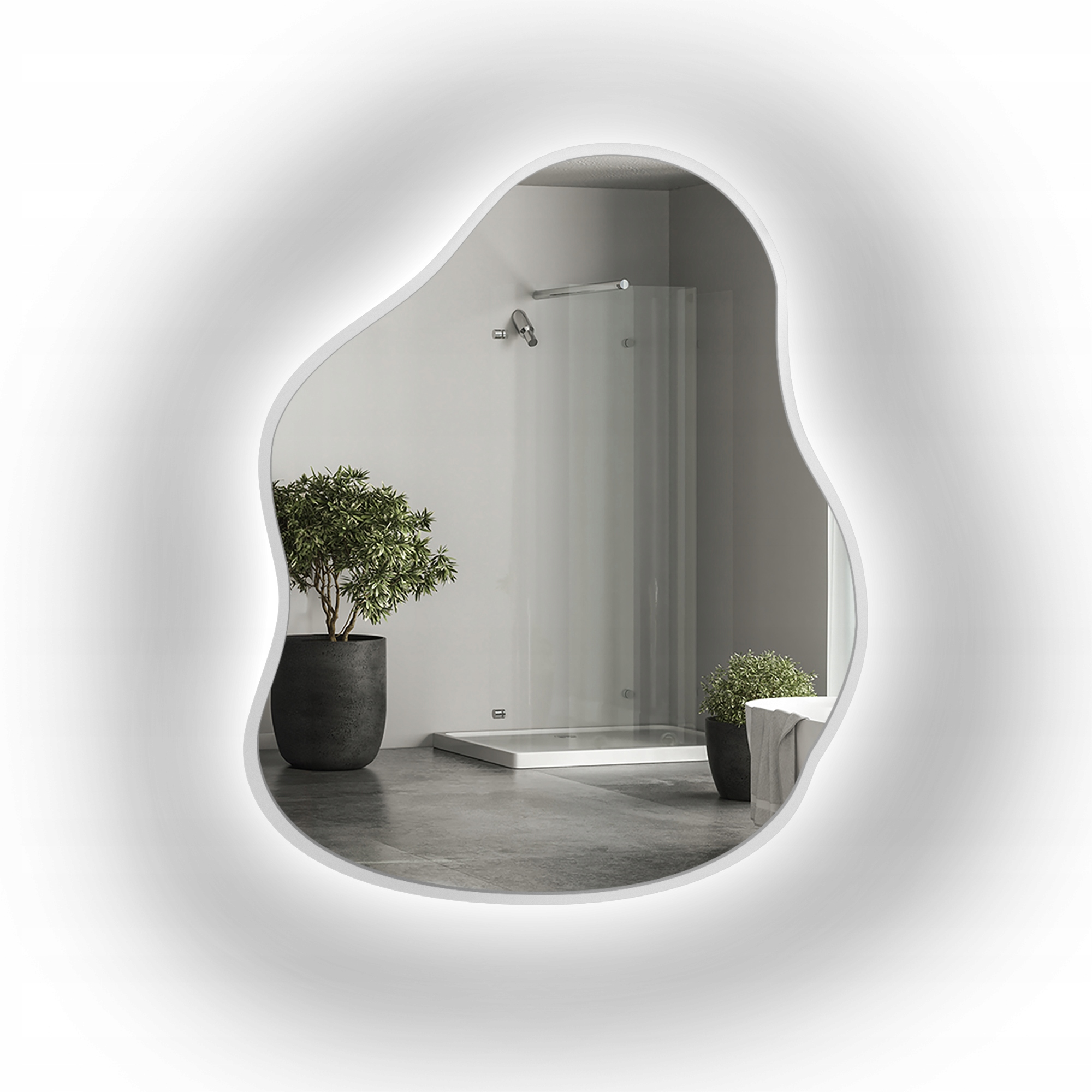 Zrcadlo v bílém rámu Stone Led dotykový spínač 70x90 organická skvrna