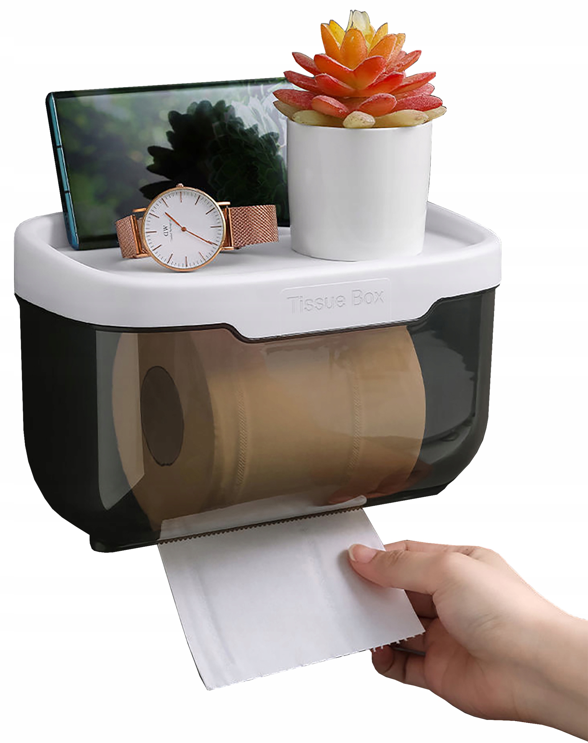 UCHWYT POJEMNIK NA PAPIER TOALETOWY NA CHUSTECZKI PÓŁKA do WC NA TELEFON