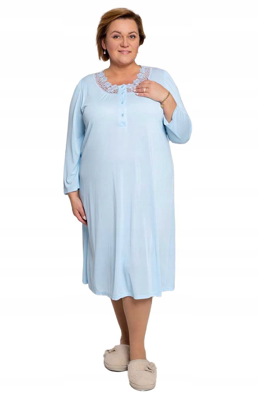 Modrá košile noční s krajkou a knoflíky 50