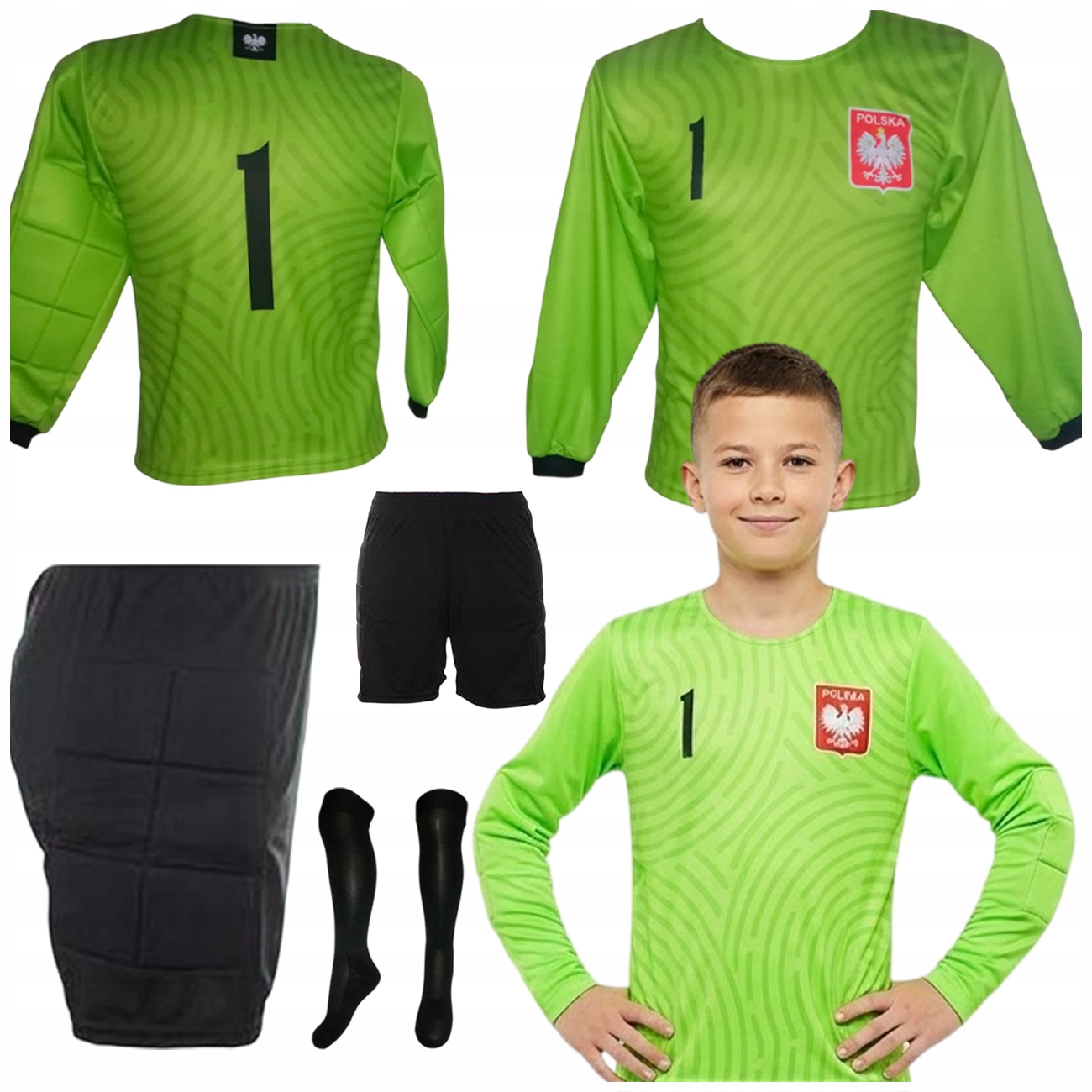 Strój Piłkarski Bramkarski Dla Dzieci Chłopca Koszulka Spodenki Getry 116cm