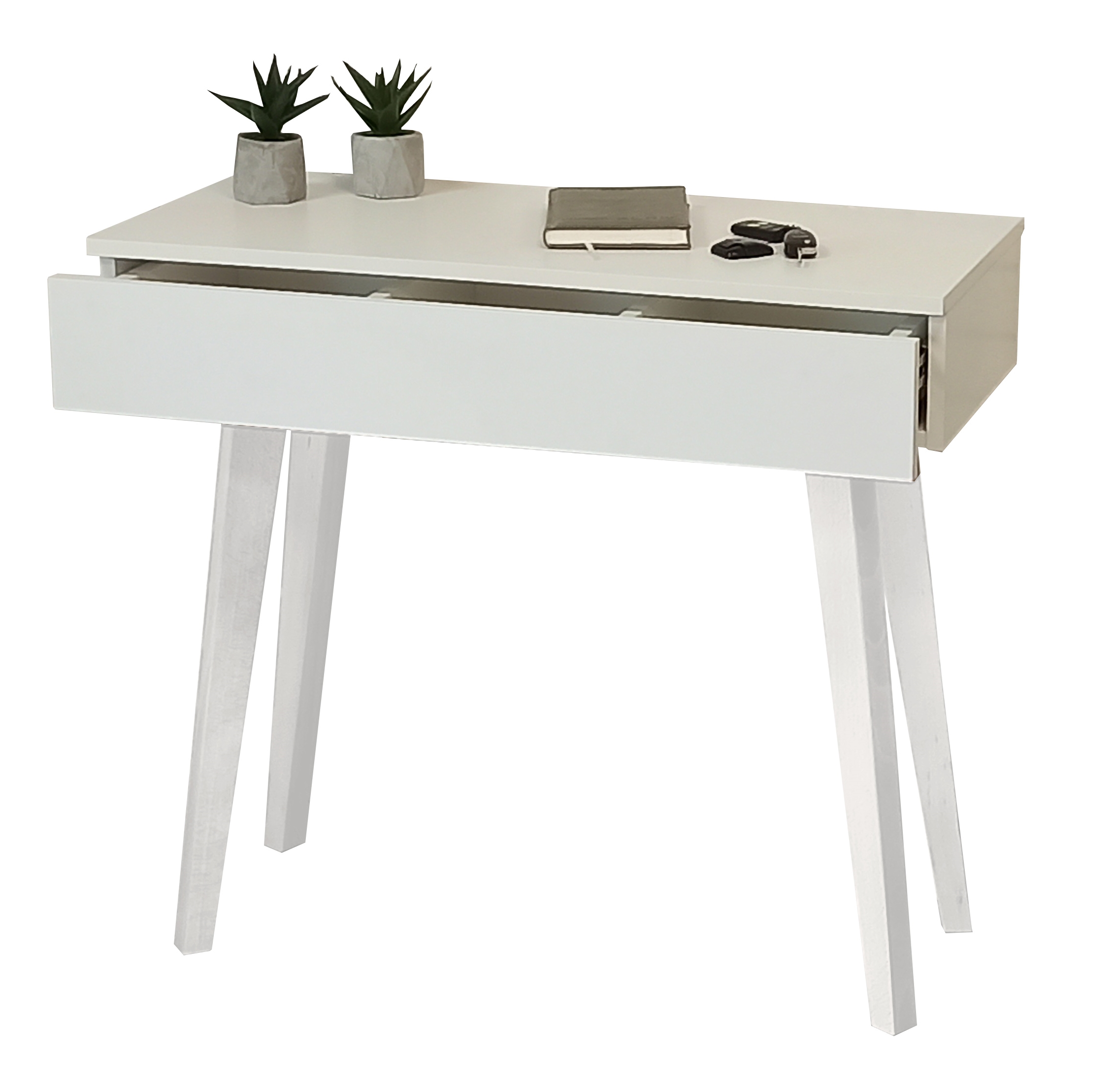 TOALETKA BIAŁA MATOWA DREWNIANE NOGI BIAŁE 90CM