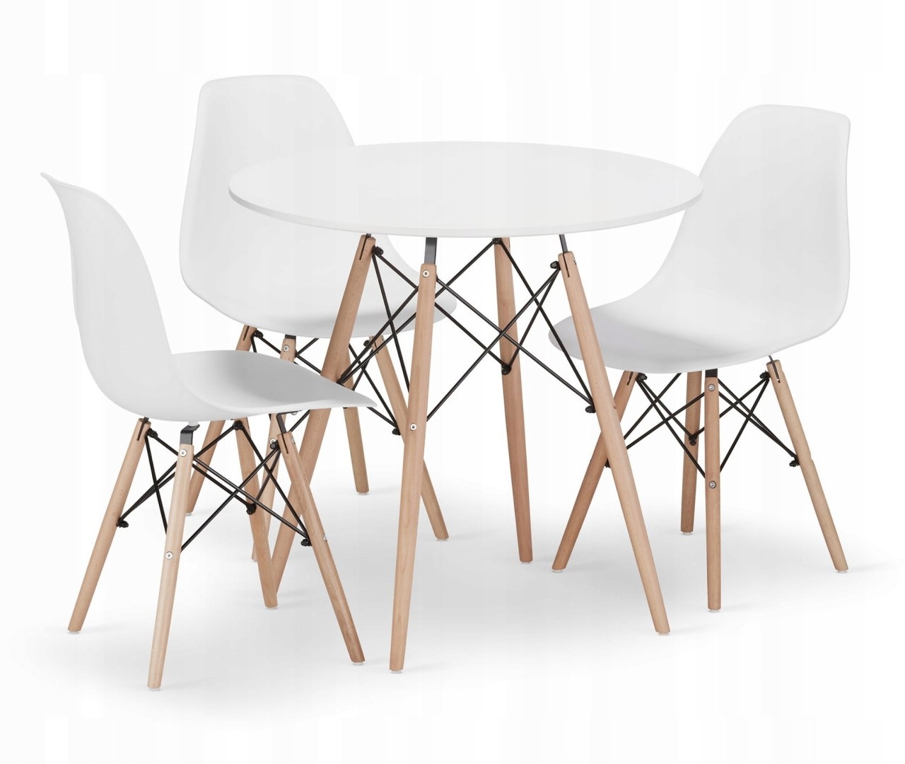 Set Kulatý Stůl 80 CM Bílý 3 Židle Bílé Moderní Do Obývacího Pokoje Jídelny