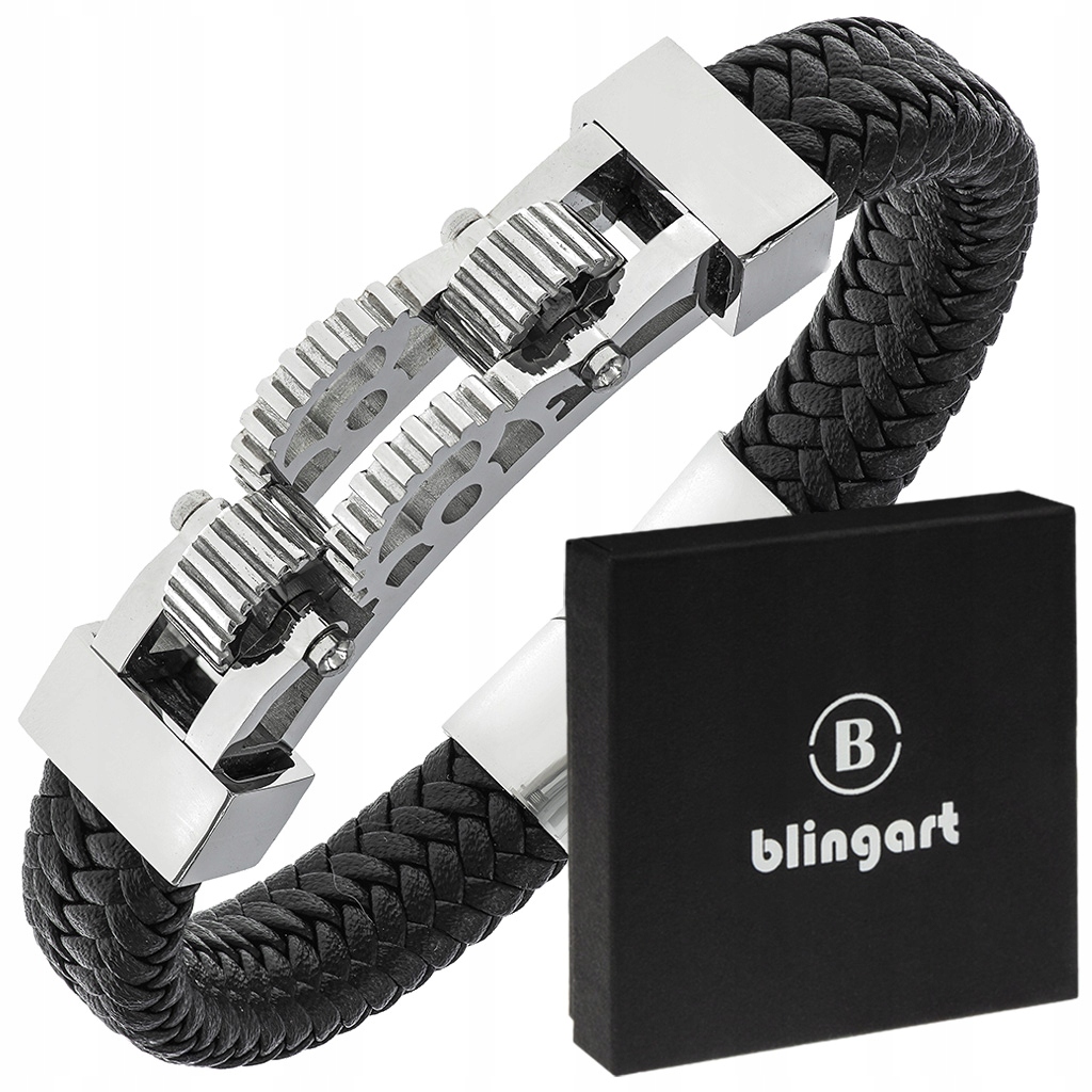 

Bransoletka męska Skórzana stal Koło Zębate grawer