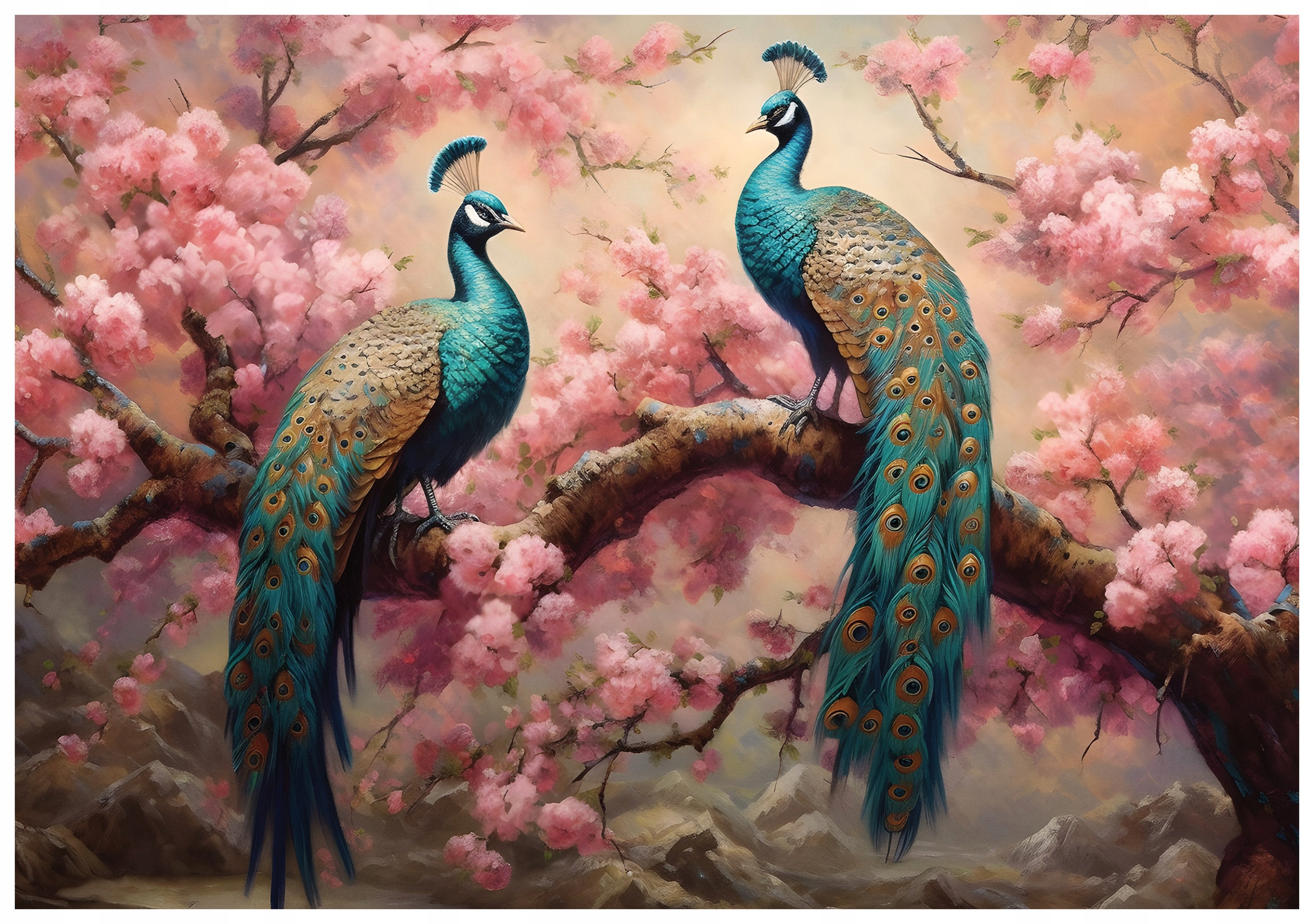 Fototapeta Pávi v kvetoucí Sakuře vinyl 312x219 jarní elegance lepidlo