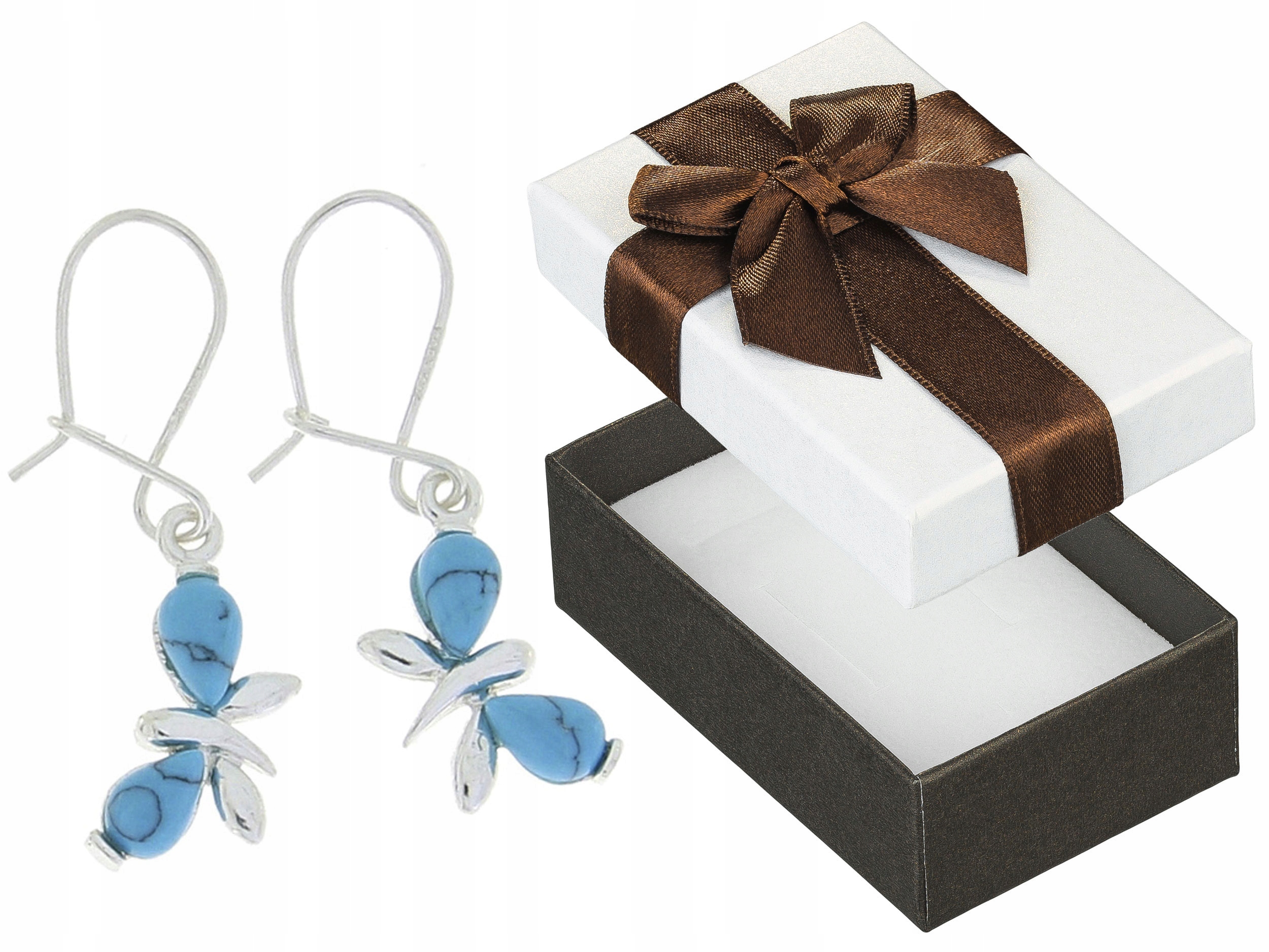 Stříbrné Náušnice Visací Vážky s Tyrkysem Modré Hmyz Zapínání na Háček Stříbro