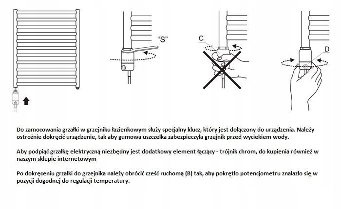 Grzałka elektr. do grzejnika 300W antracyt Cini Rodzaj do grzejnika