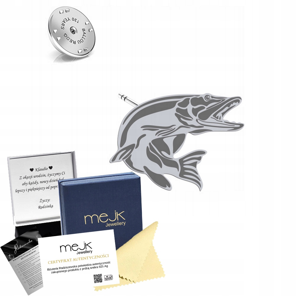 Odznak se štikou 925 Šperky Dárek Žena Dedikace