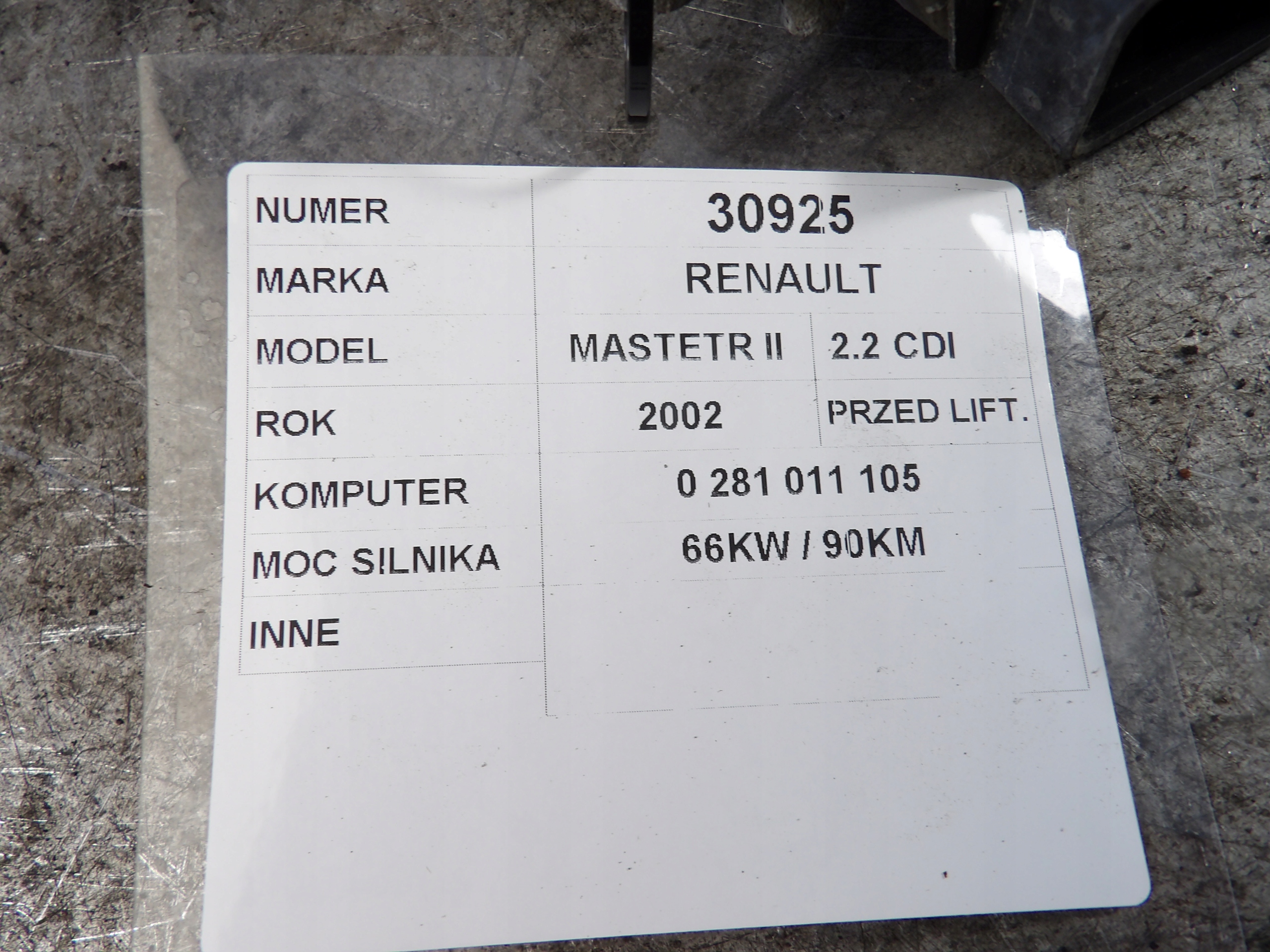 Renault Master II computer, Centralina 0281011105 8200243786 BOSCH