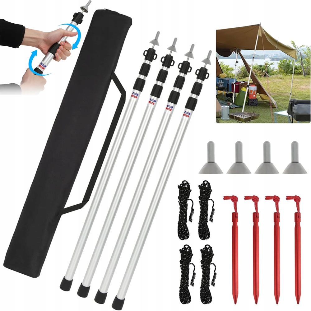 4 ks Teleskopická tyč pro stan Stanové sloupky nastavitelná 93.5-234.5 cm