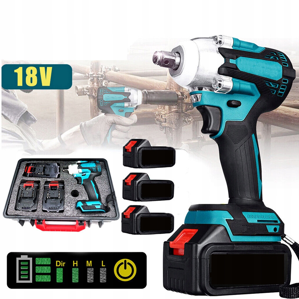 KLUCZ UDAROWY BEZPRZEWODOWY LED 18V 650NM ZESTAW + 3AKU Marka inna