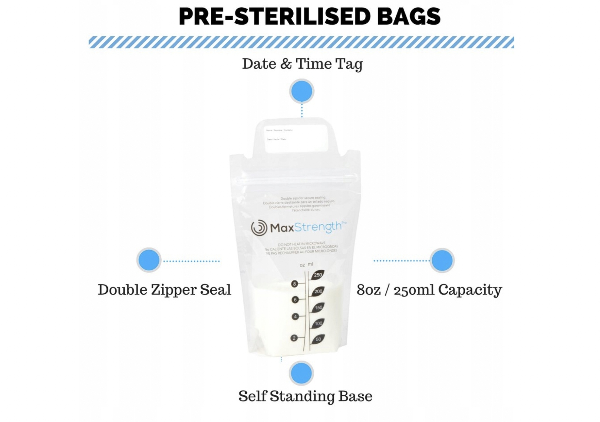 Torebki do Przechowywania Mrożenia Pokarmu 120 SZTUK 250 ML MLEKA MATKI Stan opakowania oryginalne