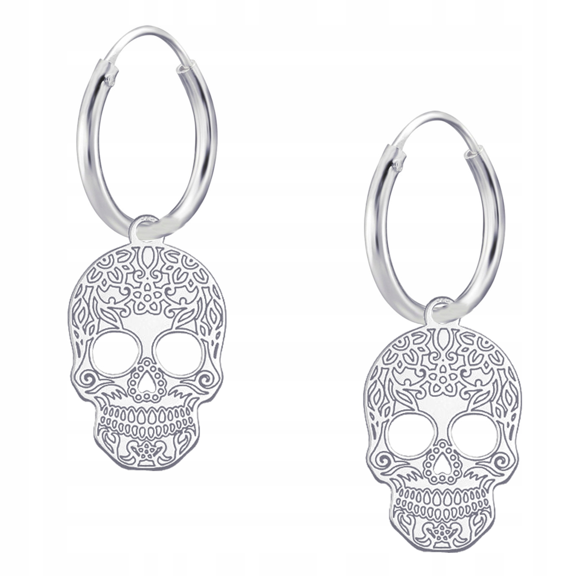 Stříbrné náušnice malé kruhy Lebka Cukrová Mexická Stříbro 925