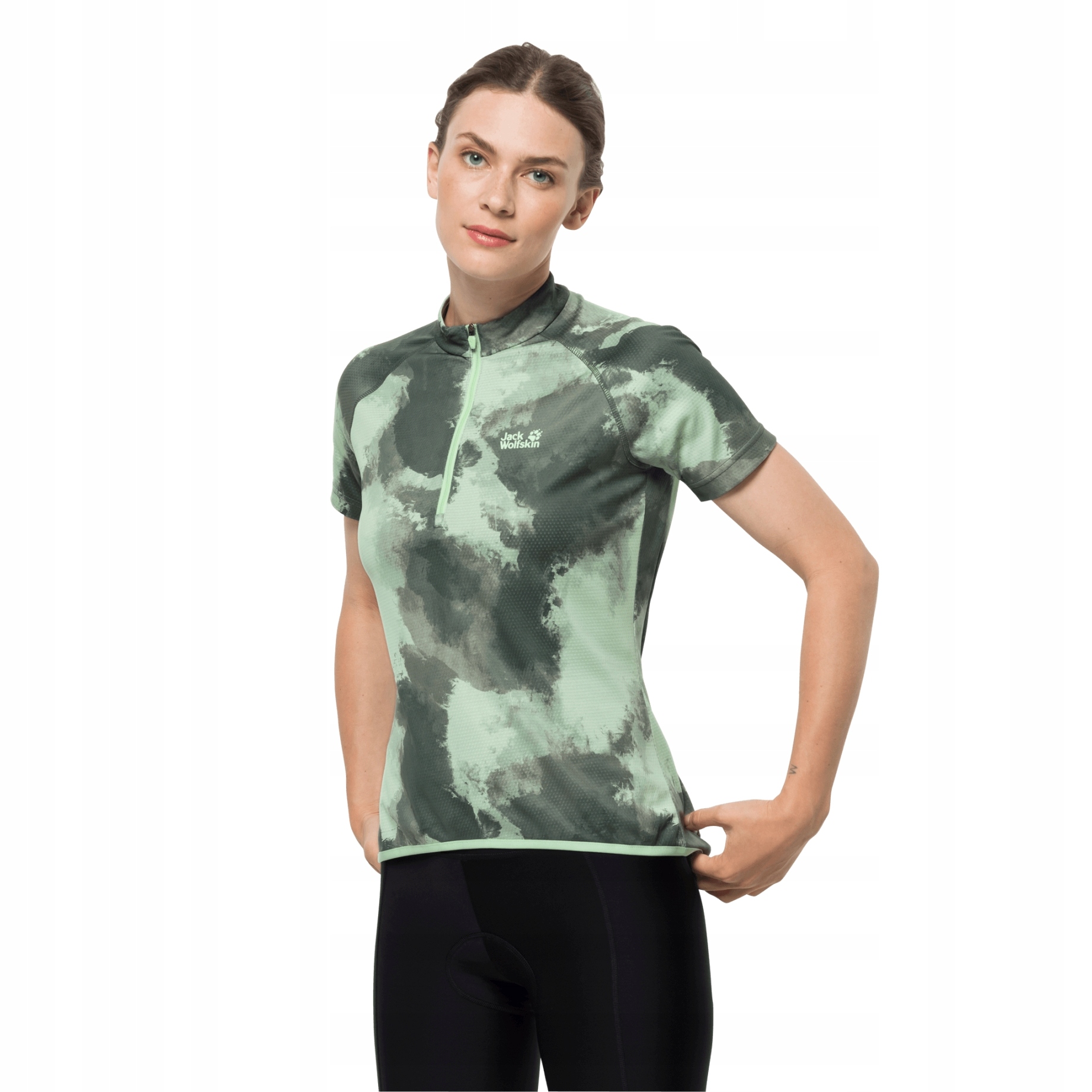 Damska koszulka rowerowa Jack Wolfskin Tourer Halfzip Print green L
