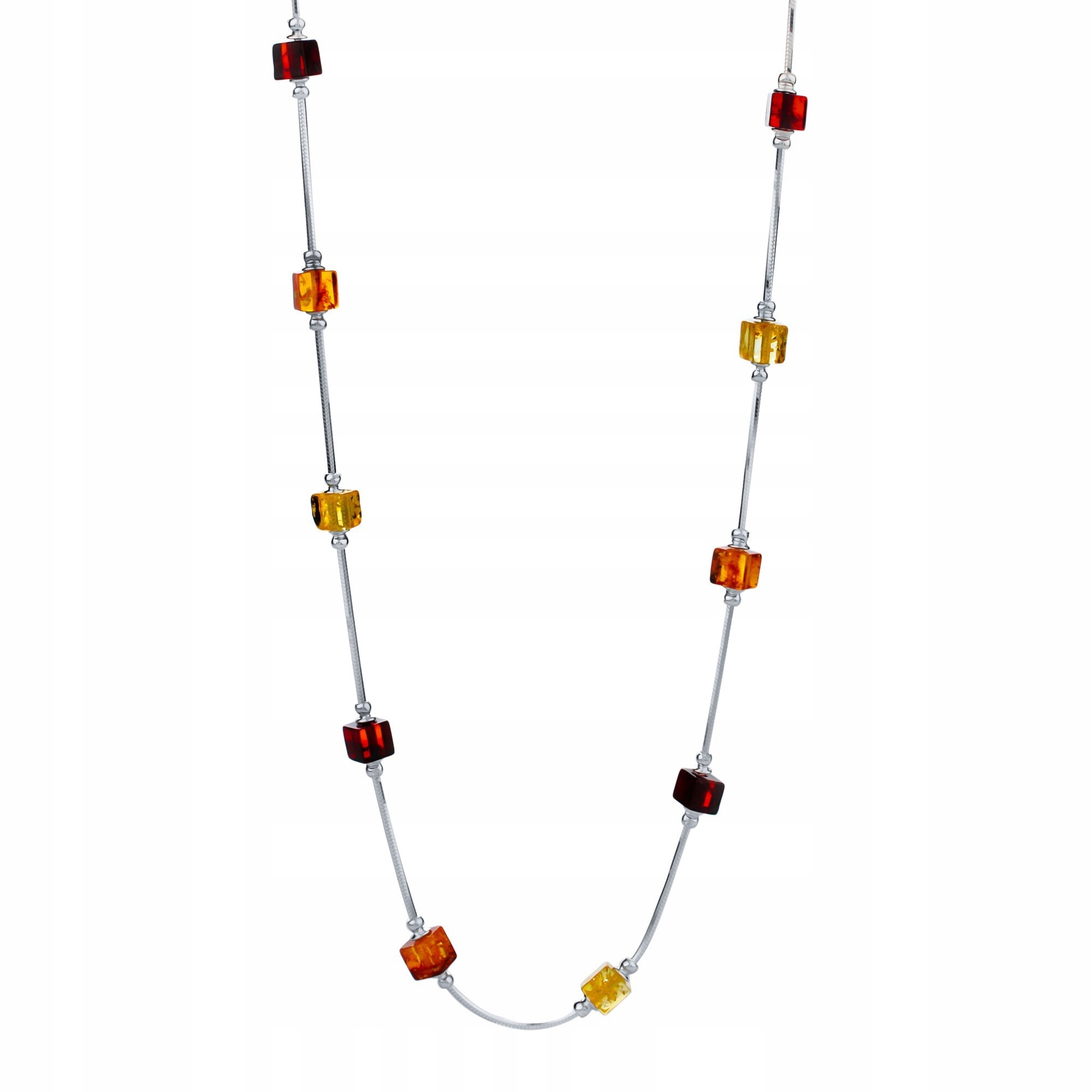 Stříbrná Kolia S Barevnými Jantarovými Kostkami