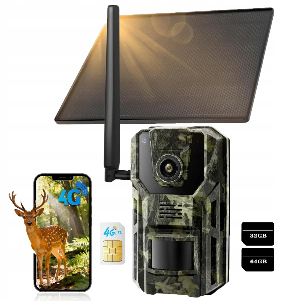 4G/LTE Trailová Kamera Pro Lesní Lov S Sim Kartou, Solární Kamera S Kartou