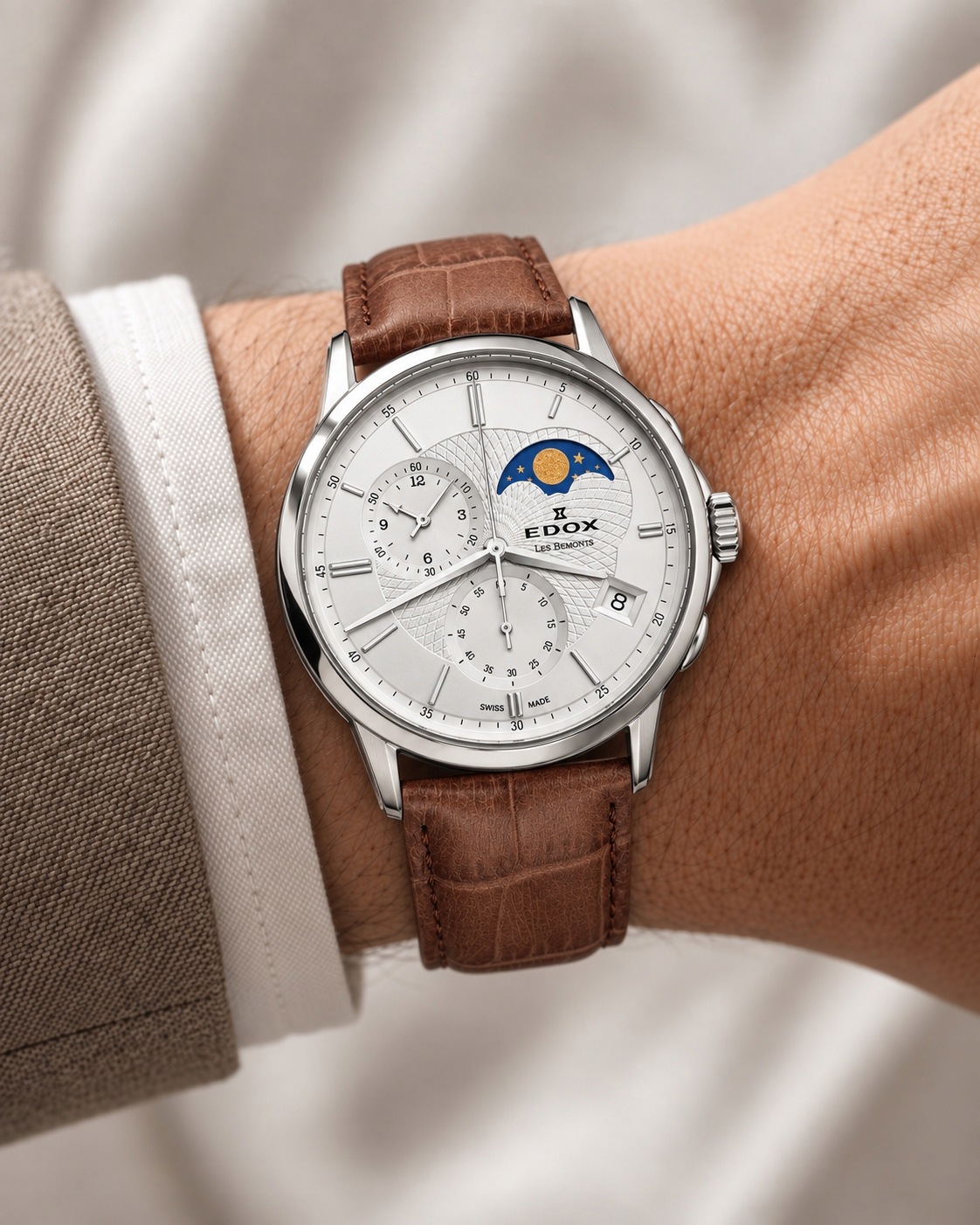 Edox Les Bemonts Chrono Moonphase 01651-3-AIN 42,00 mm Edox Cal. 016