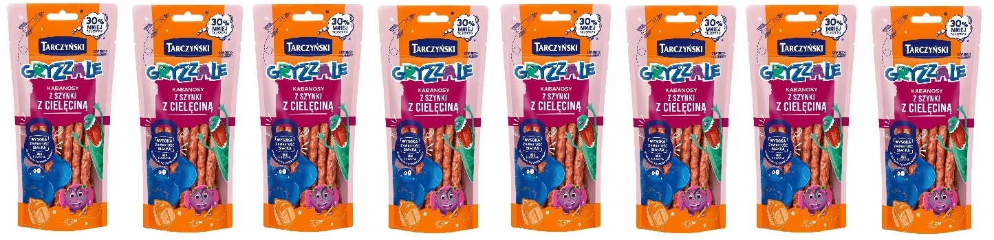 Levně 8x 90g Tarczyński Gryzzale kabanoski ze šunky s telecím masem a půlkartónem