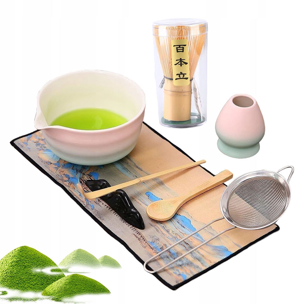 Ceramika Do Matcha Komplet 8 Części Miska Trzepaczka Stojak Ręcznik