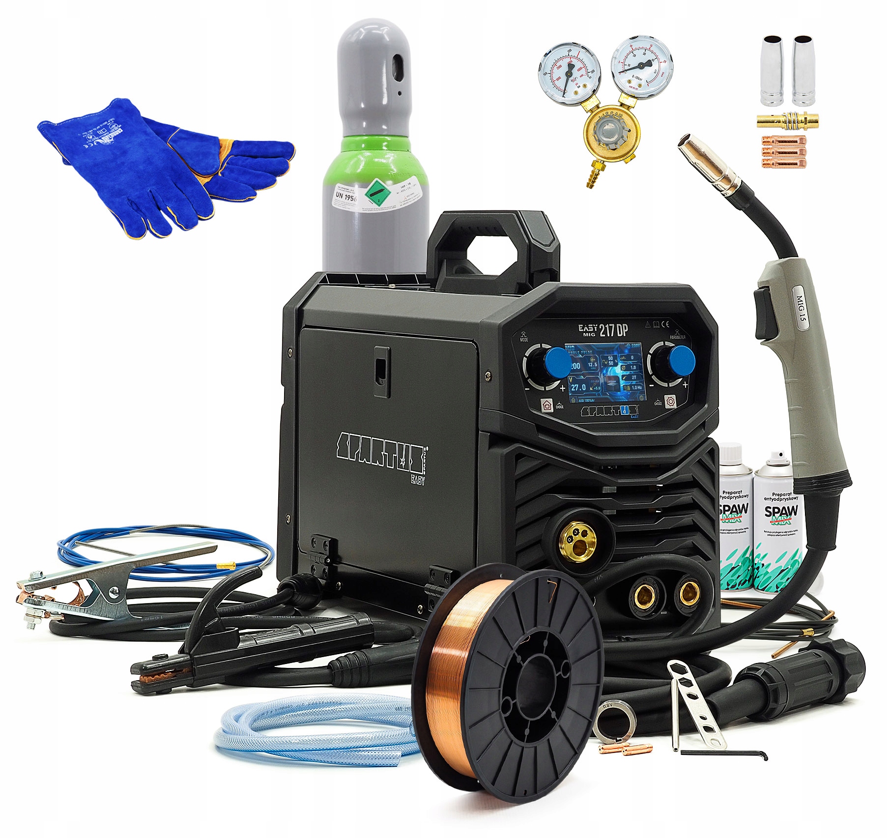 Zestaw Spartus EasyMIG 217 Dp Easy Mig Dual Puls Półautomat 217DP SG2 Butla