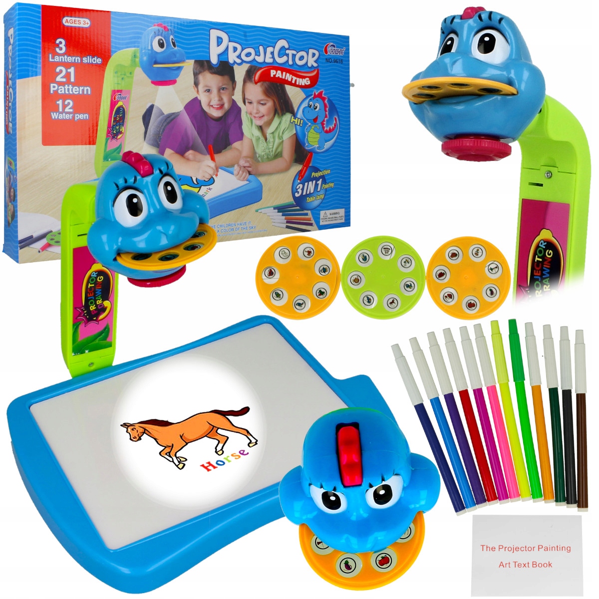 PROJEKTOR RZUTNIK TABLICA do nauki rysowania malowania ze slajdami mazakami Kolor dominujący wielokolorowy