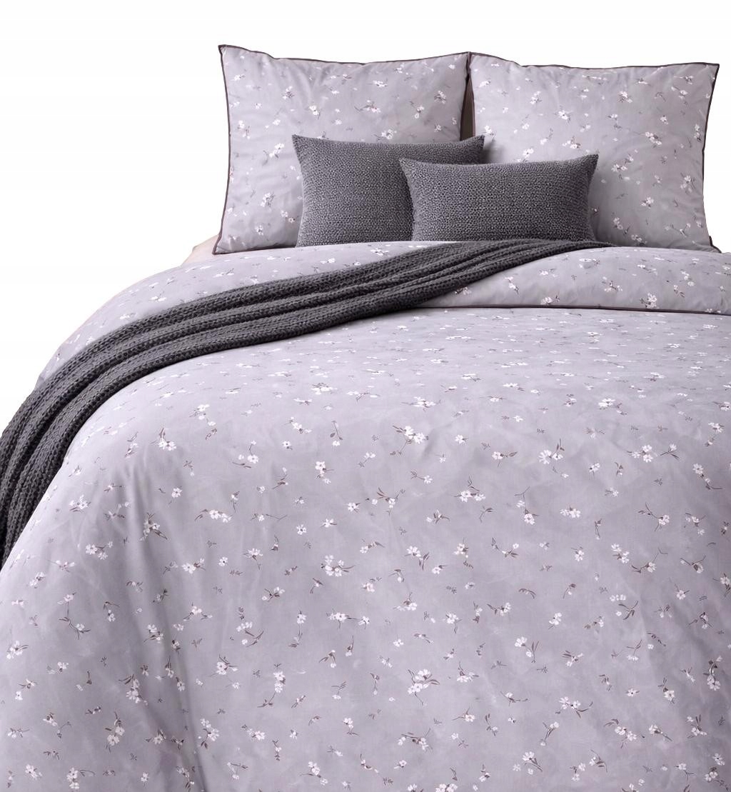 Pościel szara w kwiaty drobny wzór 220x200 perkal letnia delikatna 200x220