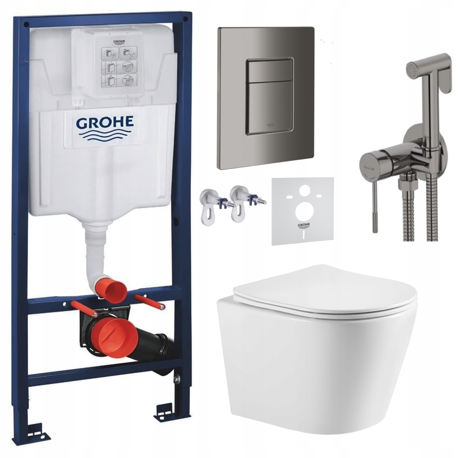 7w1 Zestaw Wc Grohe, Miska Wc Imprese Tornado, Przycisk i bateria grafit