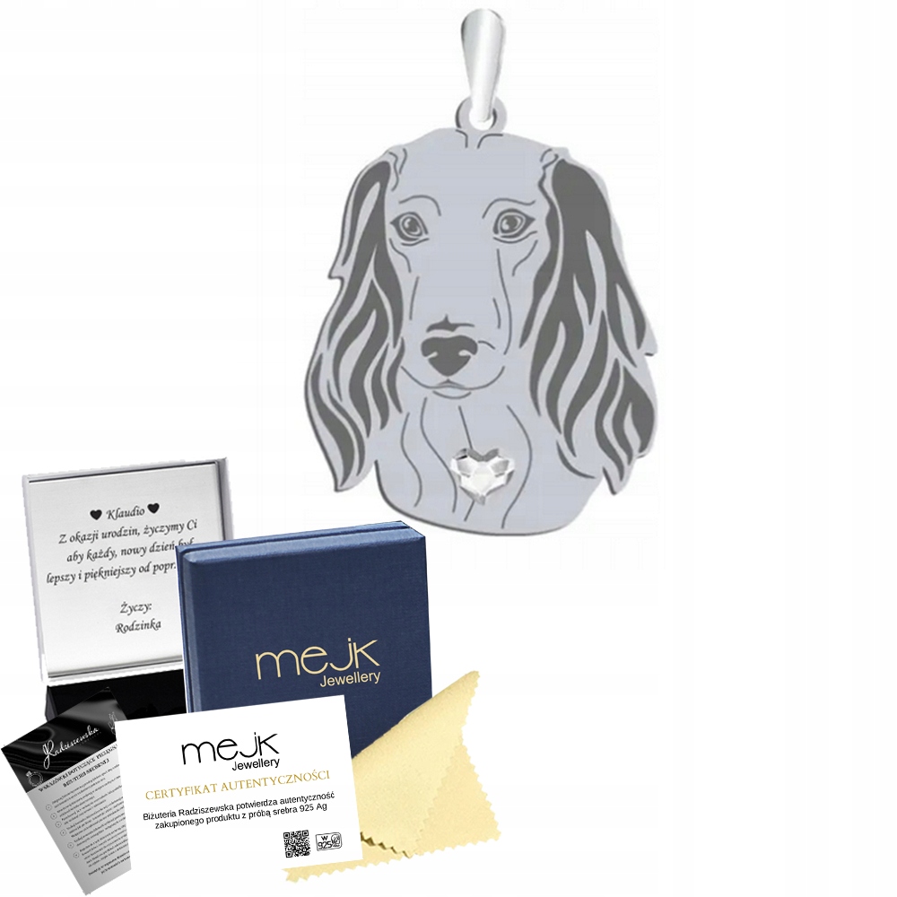 Stříbrný přívěsek s jezevčíkem dlouhosrstým 925 Dárek Šperky Žena Gravírování