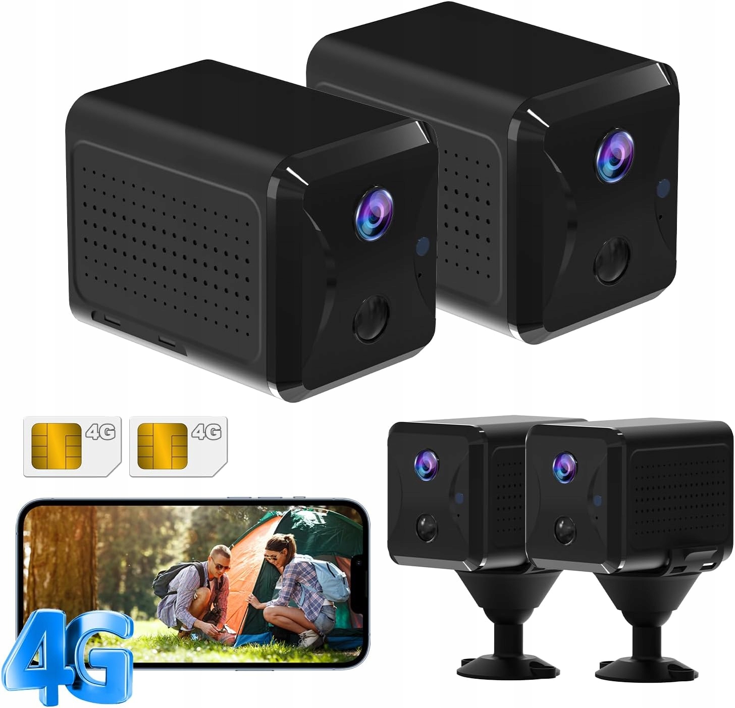 2 Ks Mini 4G Lte Akumulátorové Kamery s Sim kartou Hd 1080p bez Wi-Fi