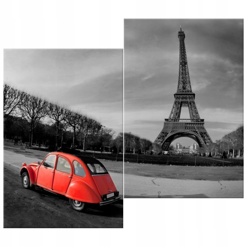 

Czerwone auto przy Wieży Eiffla 80x70 Foto-obraz N