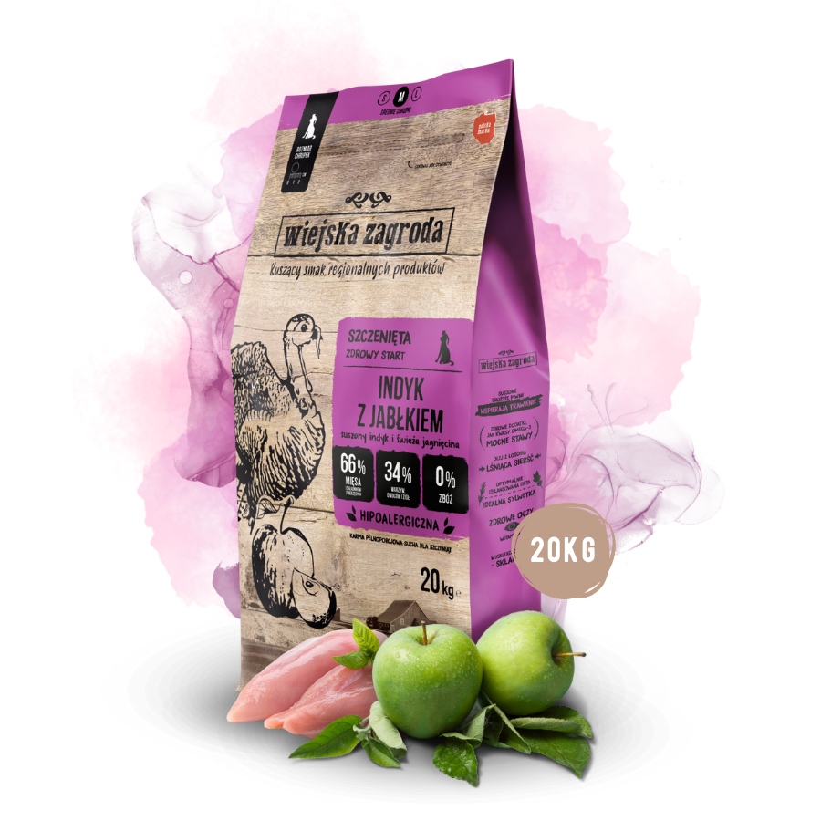 Wiejska Zagroda Karma sucha dla szczeniąt Indyk Jabłko Średnie rasy M 20kg