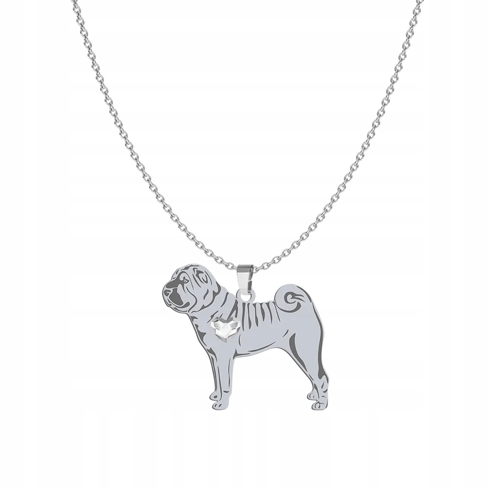 Stříbrný náhrdelník Shar Pei 925 Dárek Žena Řetízek Gravírování Bonus