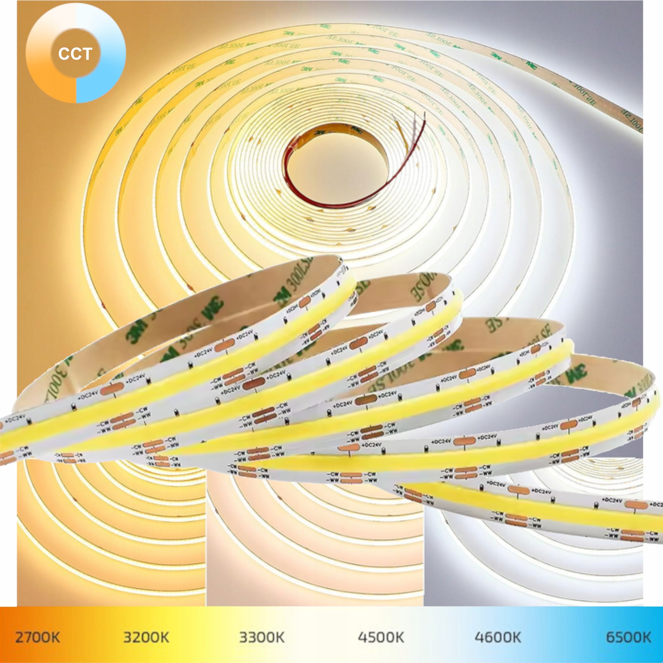 Taśma Led Cob Cct 12V 14W/m 2700K-6500K Ciepła-neutralna-zimna IP20 5mb