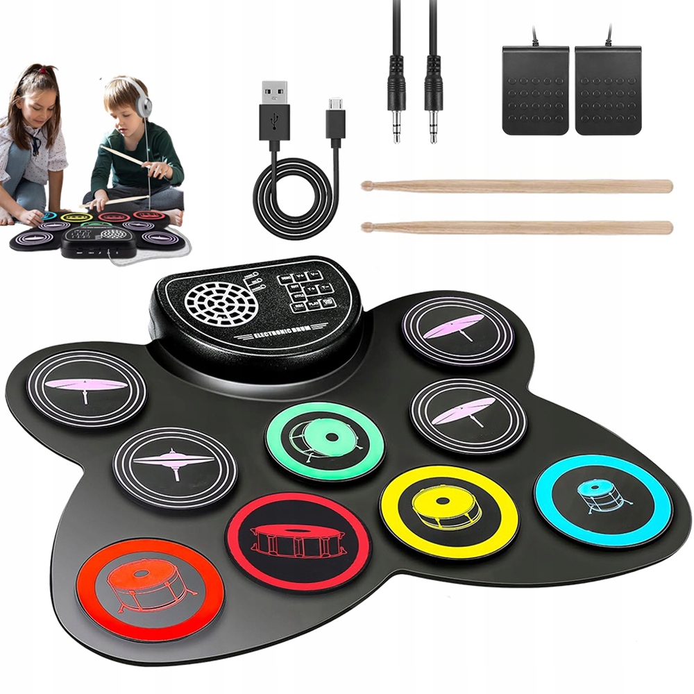 Elektronický Bicí Set 9 Podložek, 3,5 MM Jack, Stereo Reproduktor