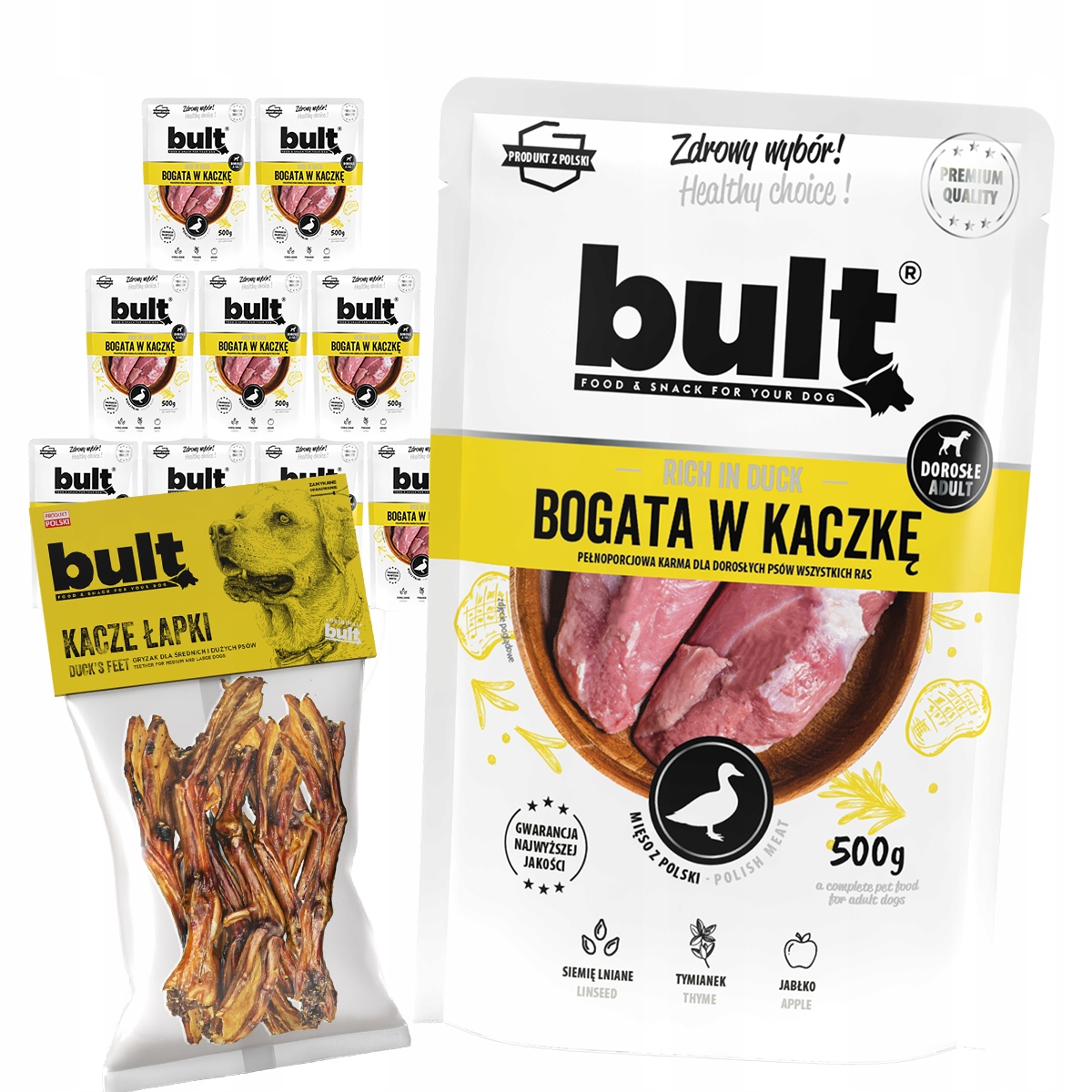 Levně Vlhké Krmivo Pro Psa Bult Kachní Sáček 10x500 g Kachní Tlapky 100 g