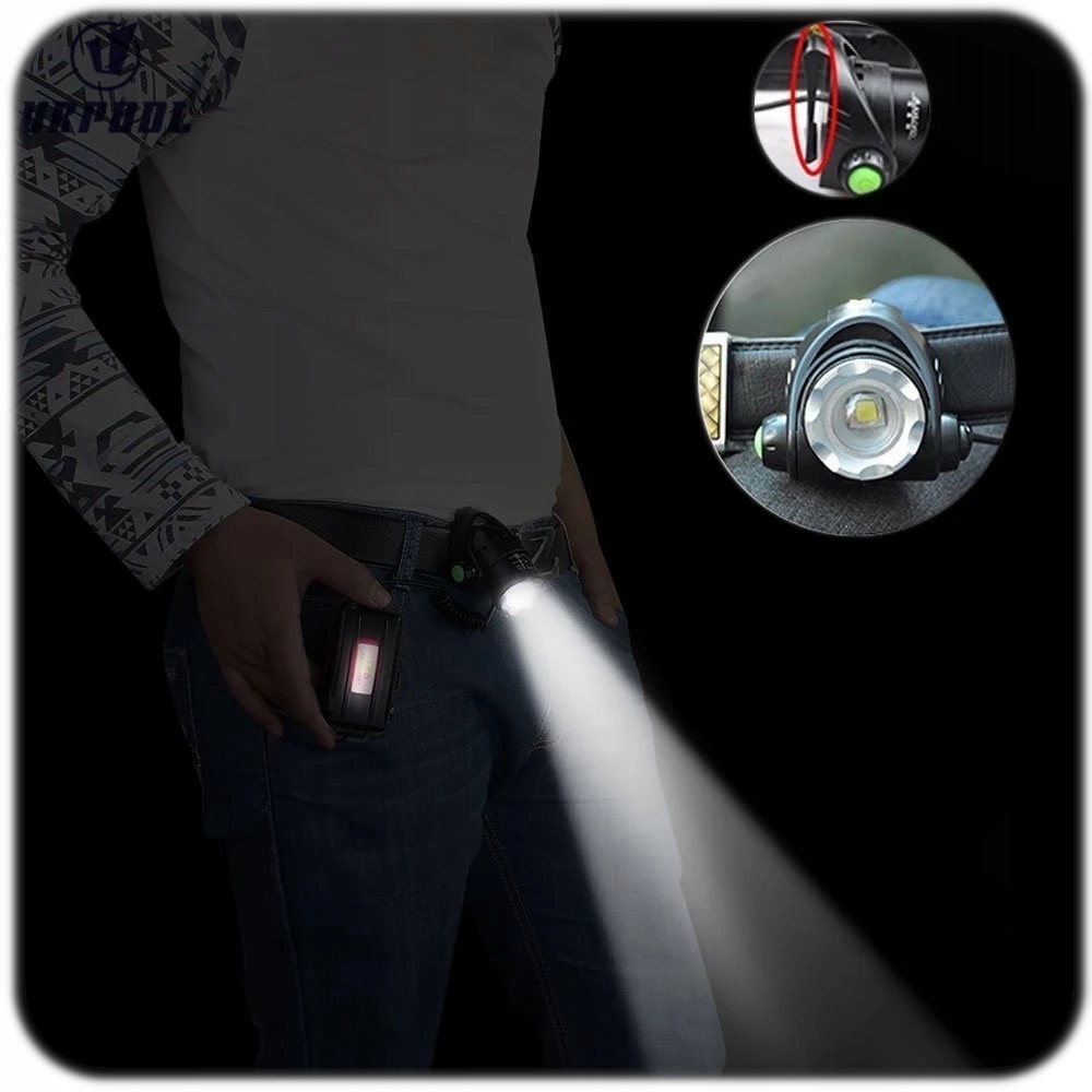 Latarka Czołowa LED Akumulatorowa Czołówka MOCNA ZOOM Lampka na Głowę CREE Zasilanie akumulatorowe