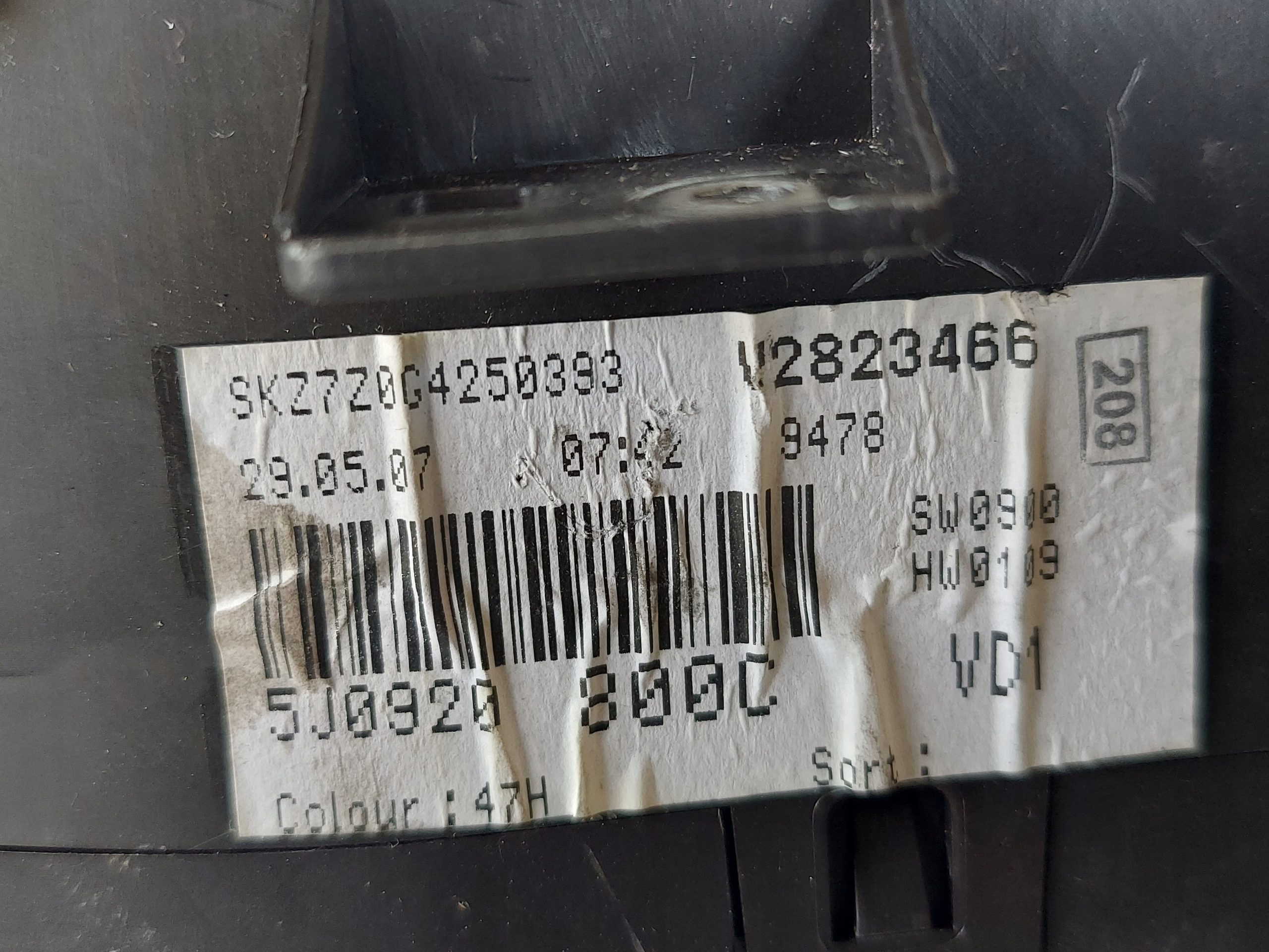 dials clock SKODA ROOMSTER 1.4 TDI 5J0920800C