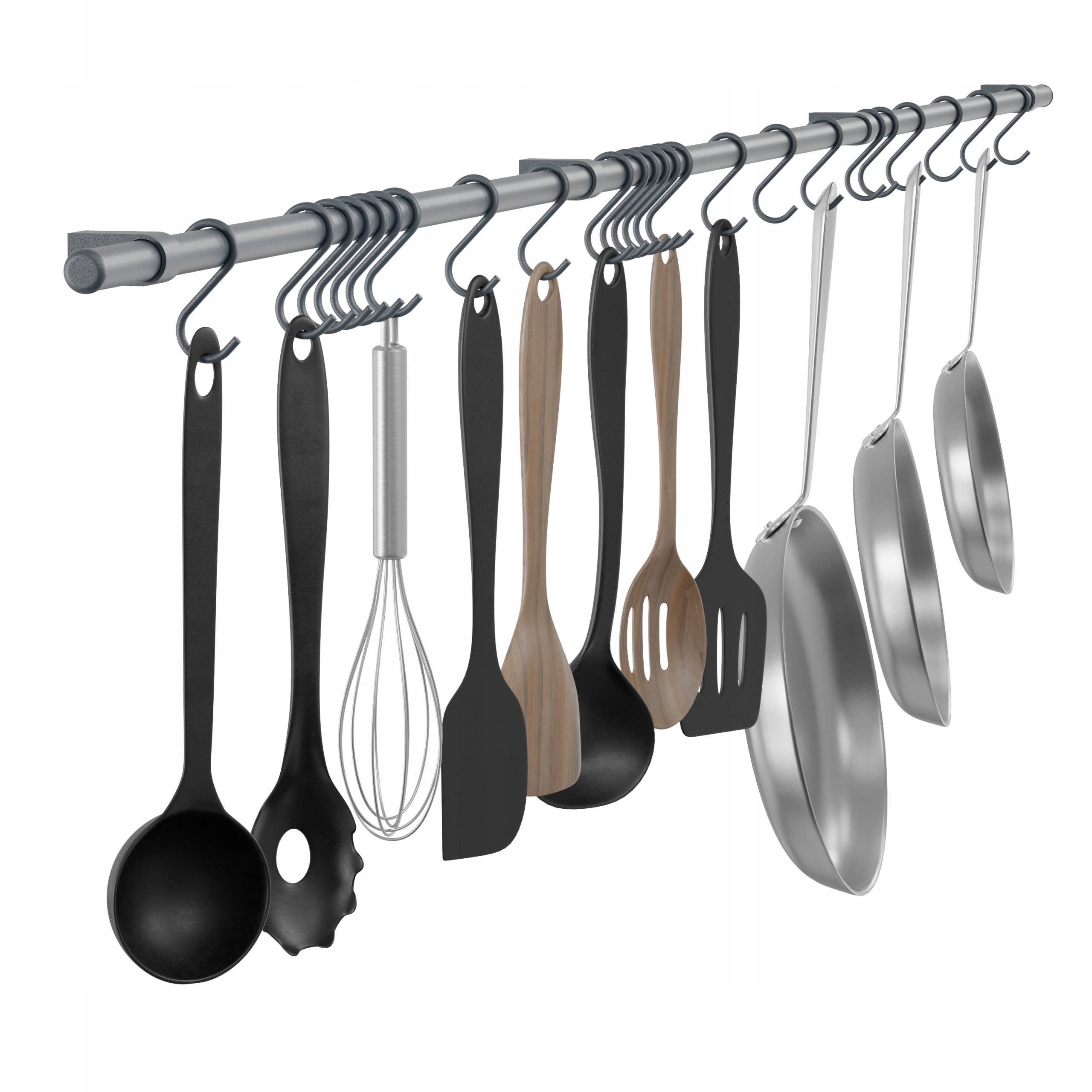 Kuchyňský Reling Věšák Na Zeď S Háčky 200 cm Antracit Twist