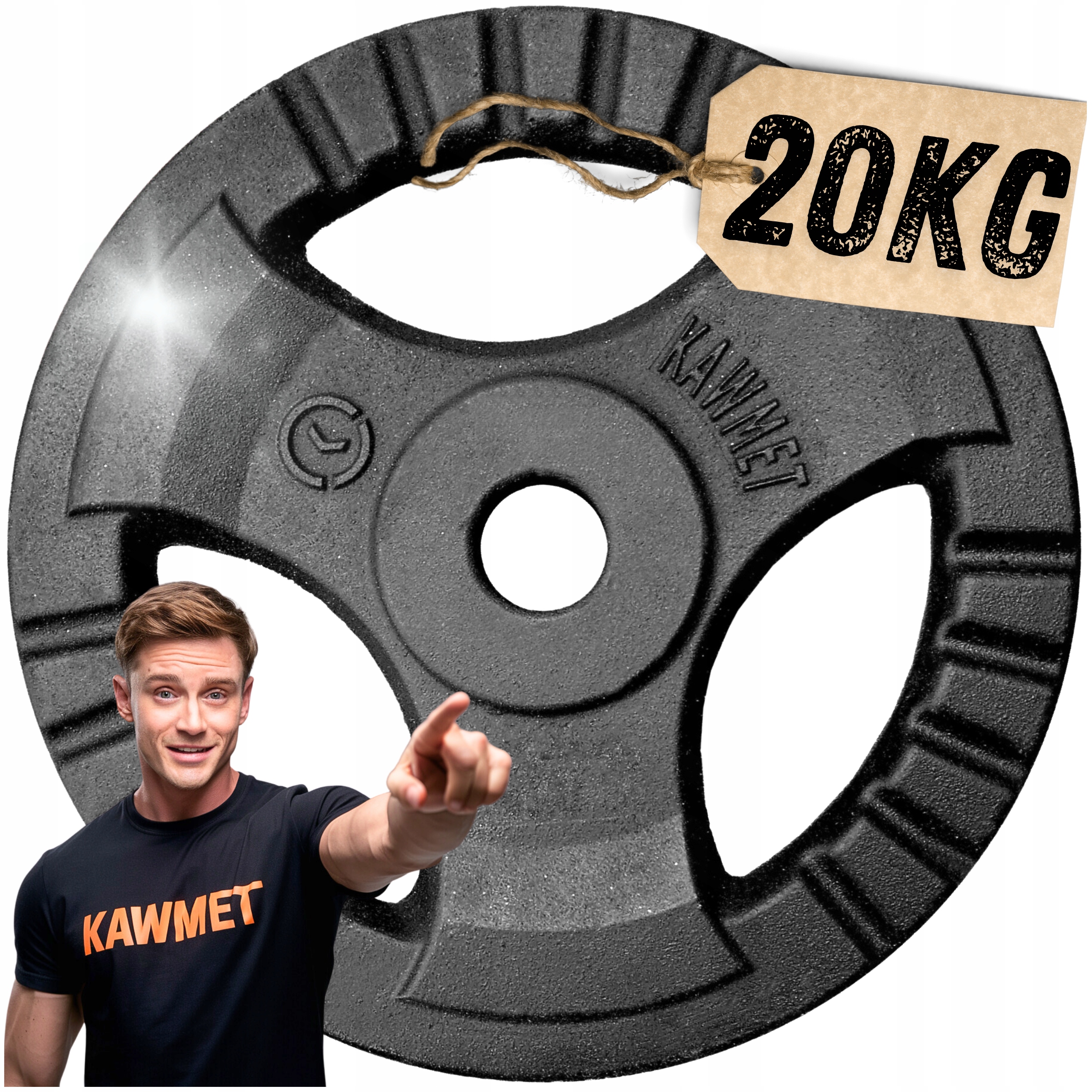 Obciążenie żeliwne 20 kg talerz kierownica do ćwiczeń siłownia Kawmet 30mm