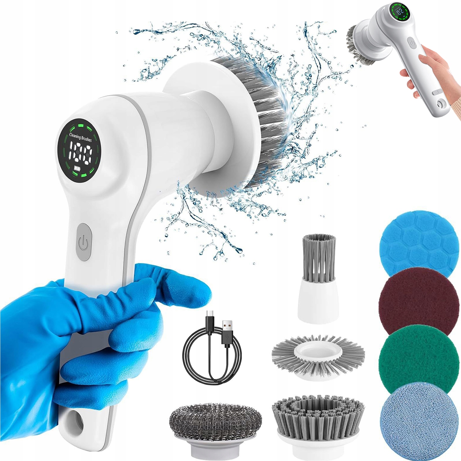 Levně Elektrický Čisticí Kartáč IPX7 8 Konců Podlaha Koupelna Auto Bílá