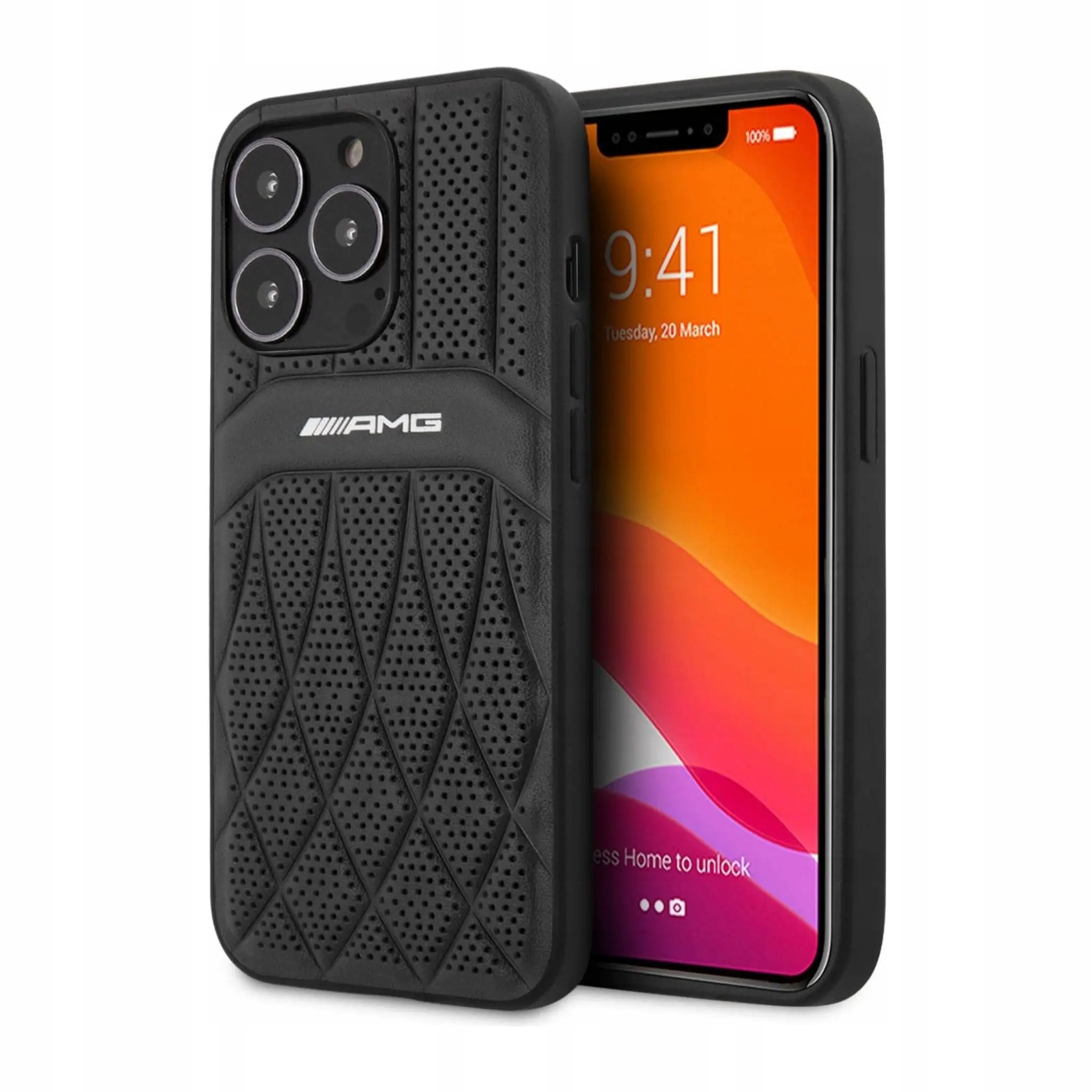 Etui Amg do iPhone'a 13 Pro Max, czarne skóra Zakrzywione linie