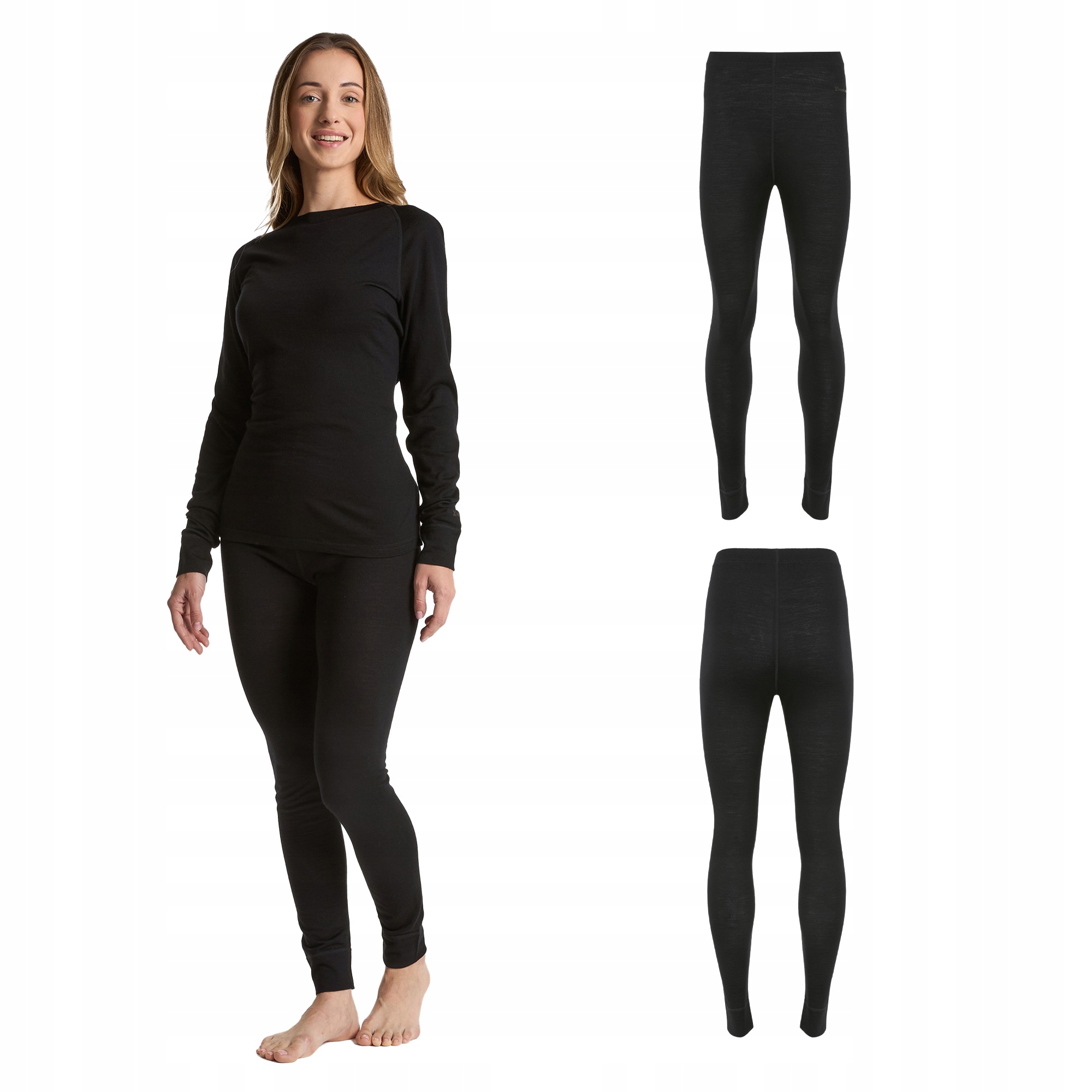 Spodnie termoaktywne damskie 100% Wełna Merino Woolcano PANT0542 czarny L