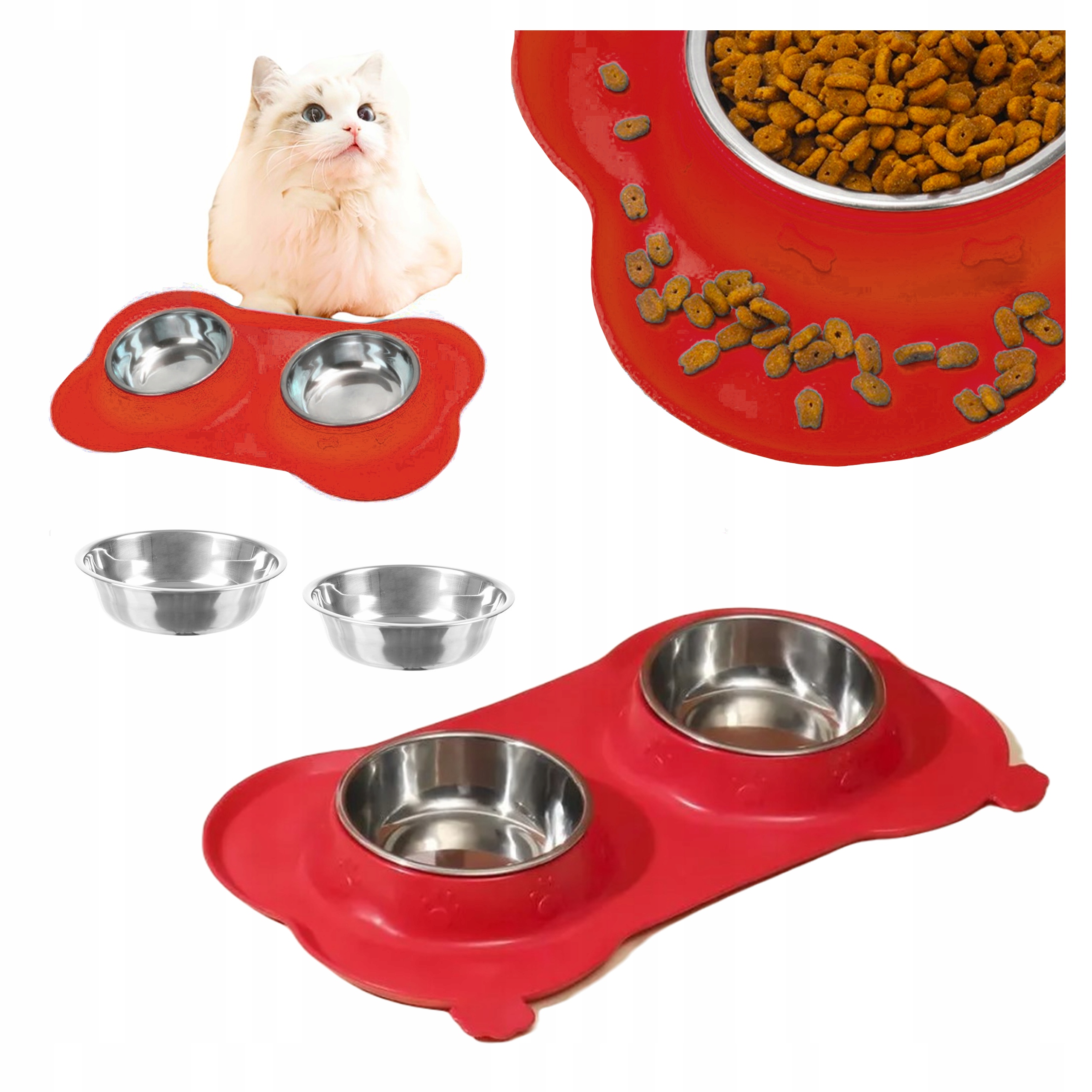 

Podwójna Miska Dla Psa Kota z Silikonowa Podstawką