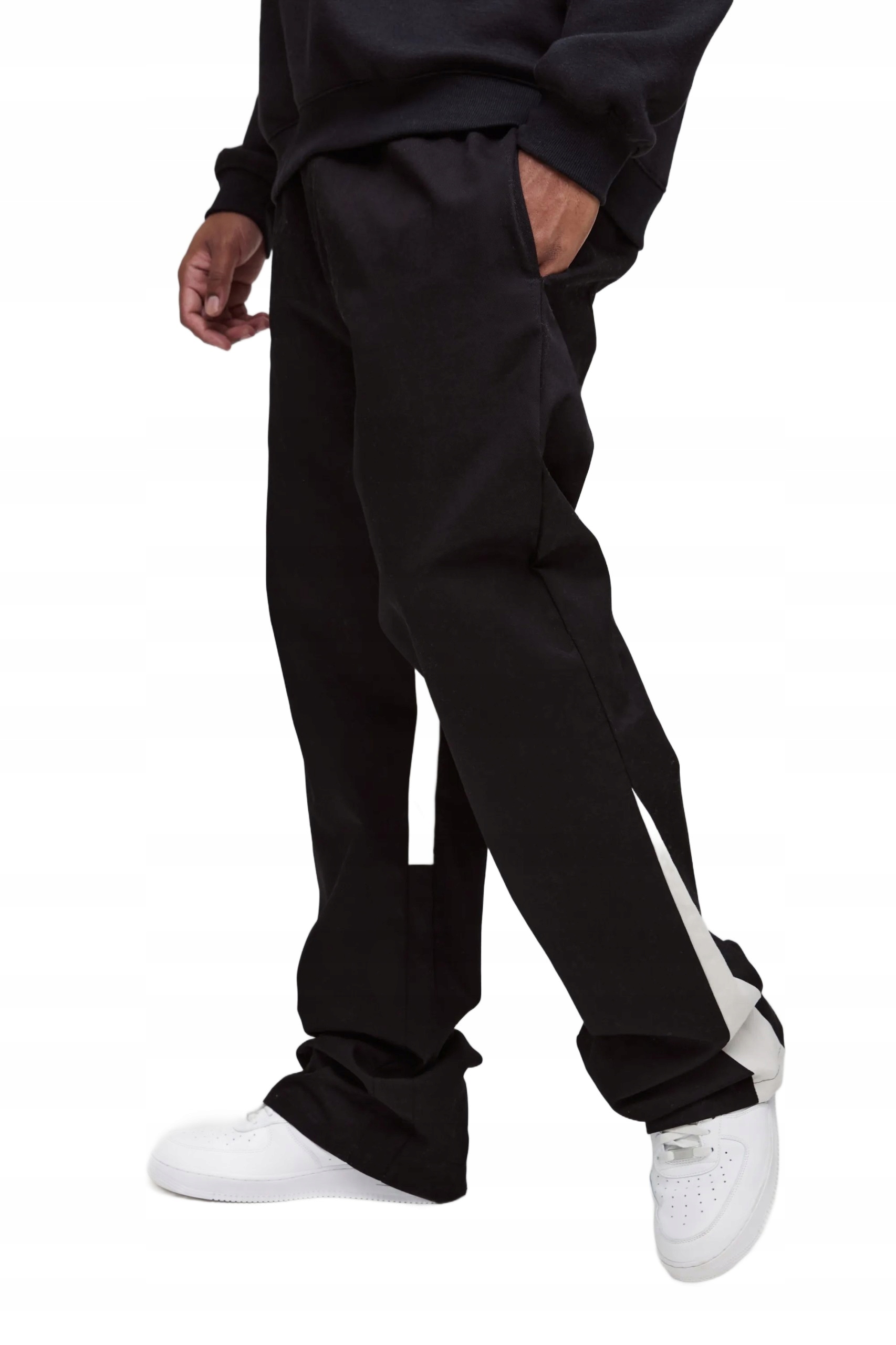 Boohooman Černé Pánské Rovné Kalhoty S Bílým Páskem 4XL Z3A