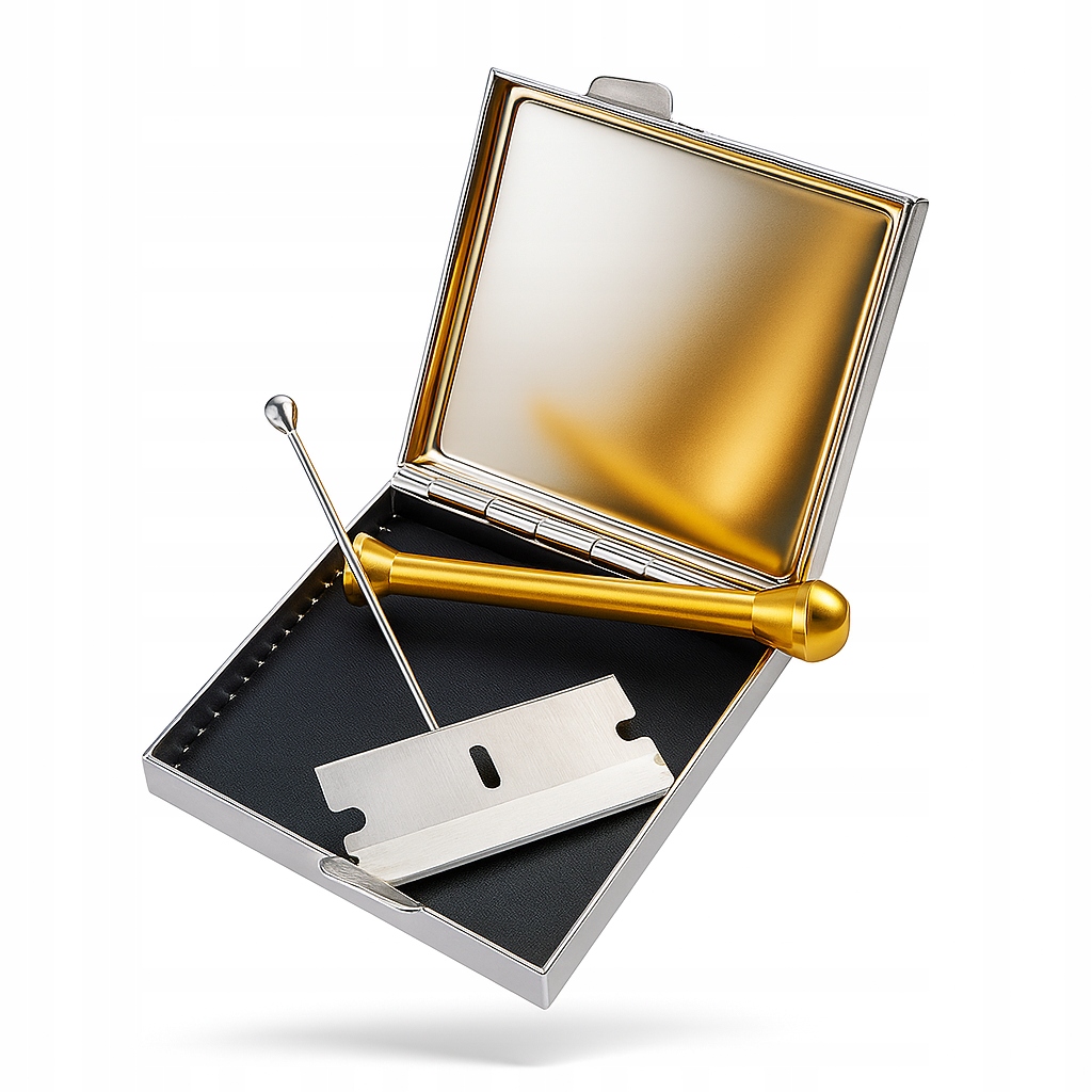 Sada Pro Vtahování Práškové Tabaky Křišťál Lufka Skládací Zrcátko Žiletka