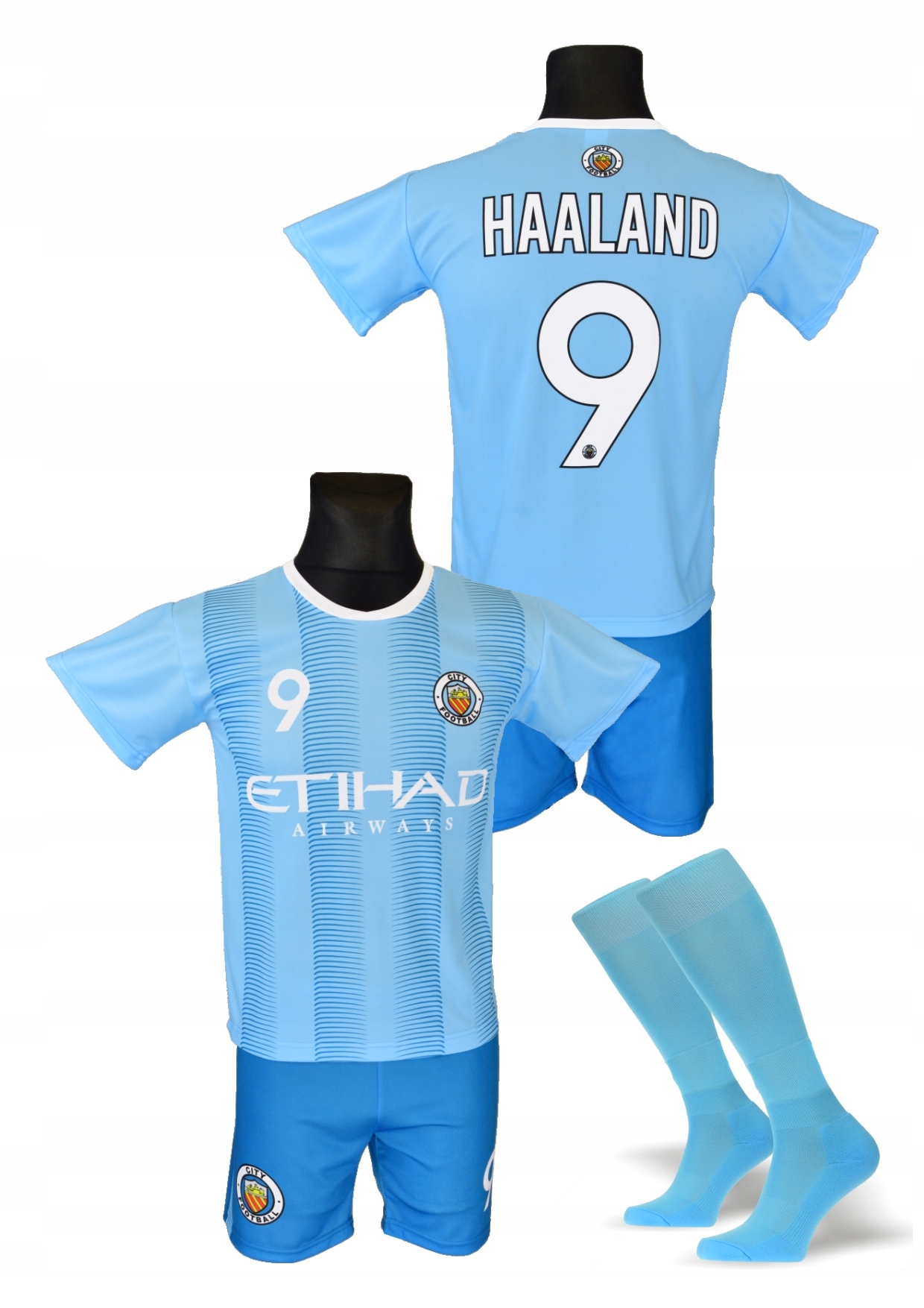 HAALAND strój piłkarski koszulka, spodenki + getry rozmiar 134 Kod producenta HAAL9kss