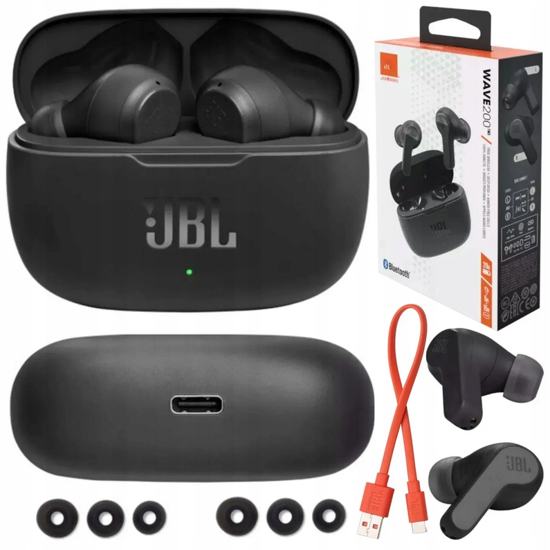 Słuchawki Bezprzewodowe Jbl Wave 200 Tws Dokanałowe Etui 108dB Do Biegania