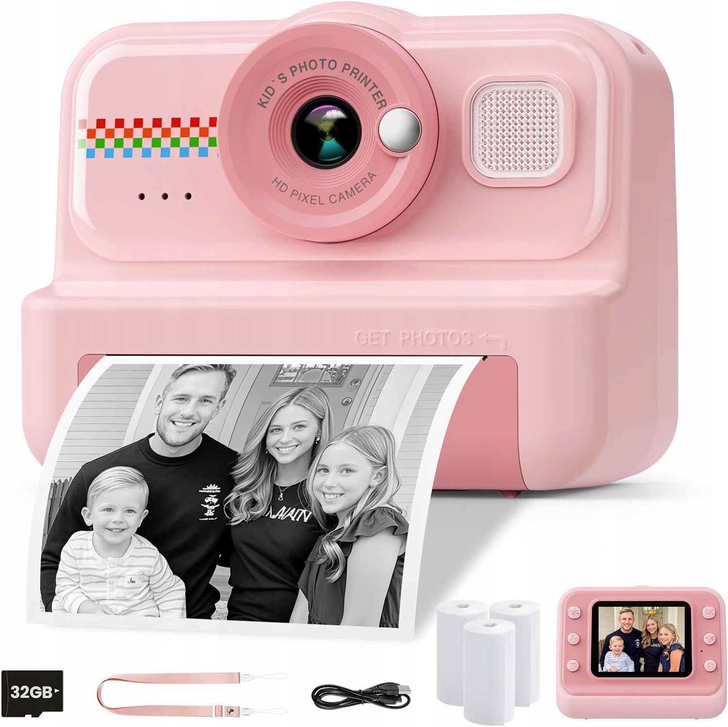 Instantní Fotoaparát, 3 Role Papíru, Karta Sd