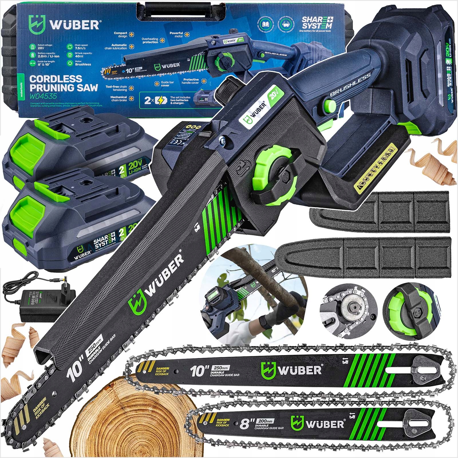 Gałęziówka Mini Piła Łańcuchowa Akumulatorowa 2xAKU Do Gałęzi 2xPROWADNICA