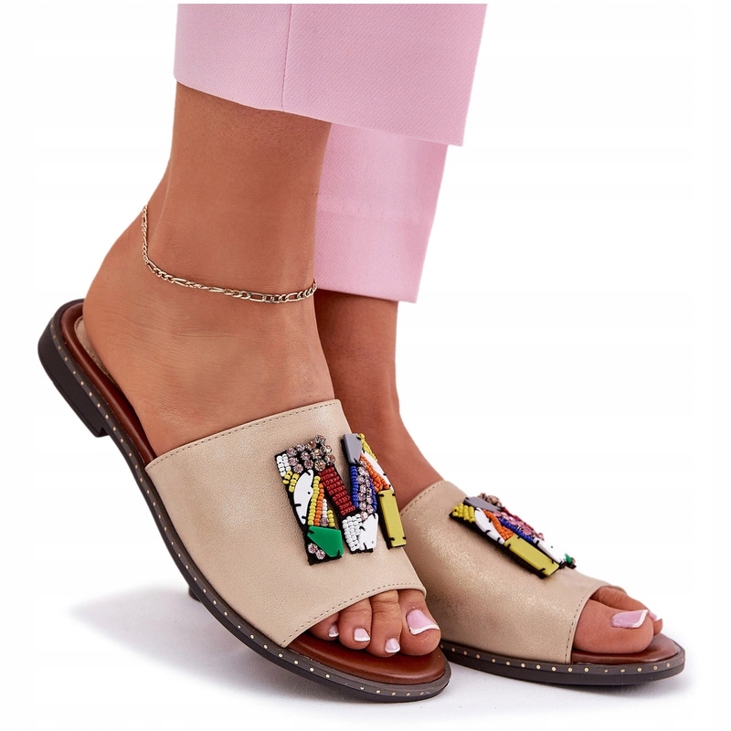 Nazouváky Plochý Podpatek Ozdoba Zlatá 40