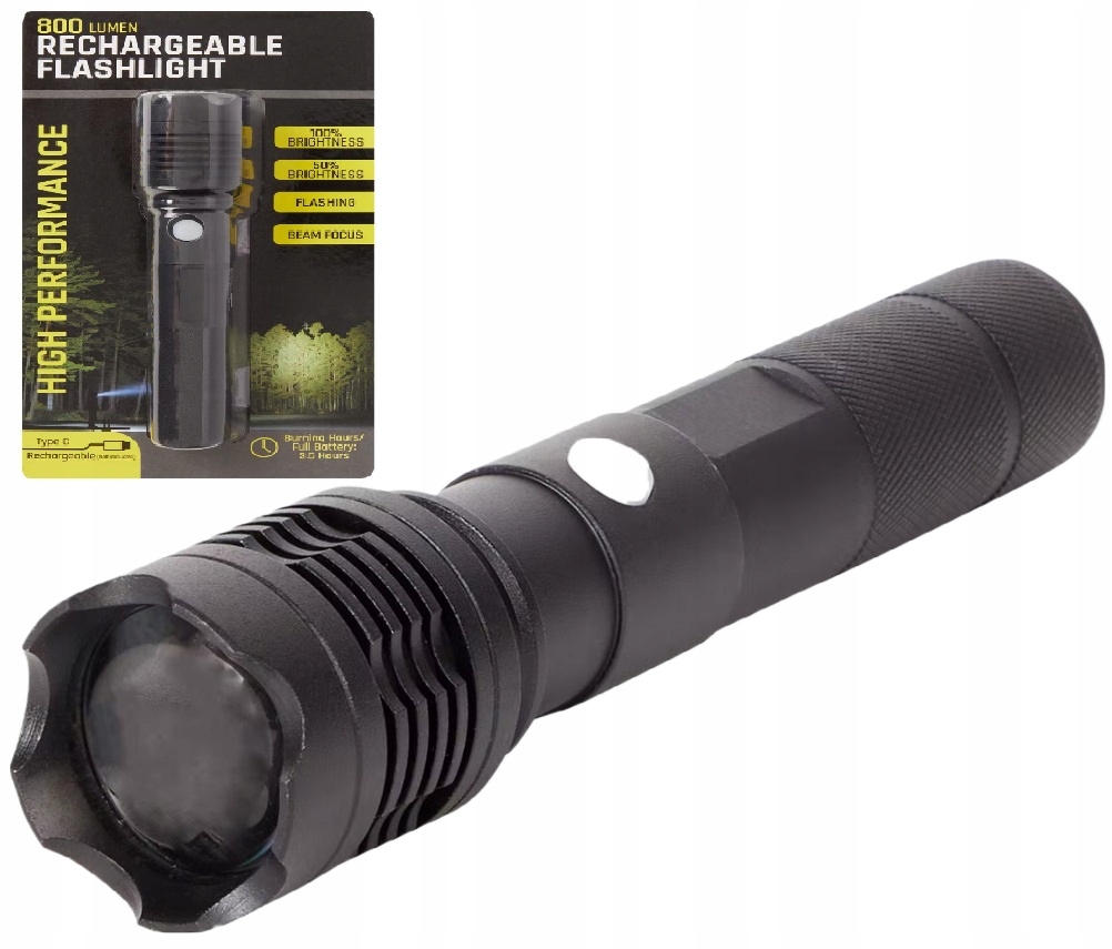 Mocna Latarka Taktyczna Led Zoom Survivalowa Akumulatorowa Usb 800 Lumen